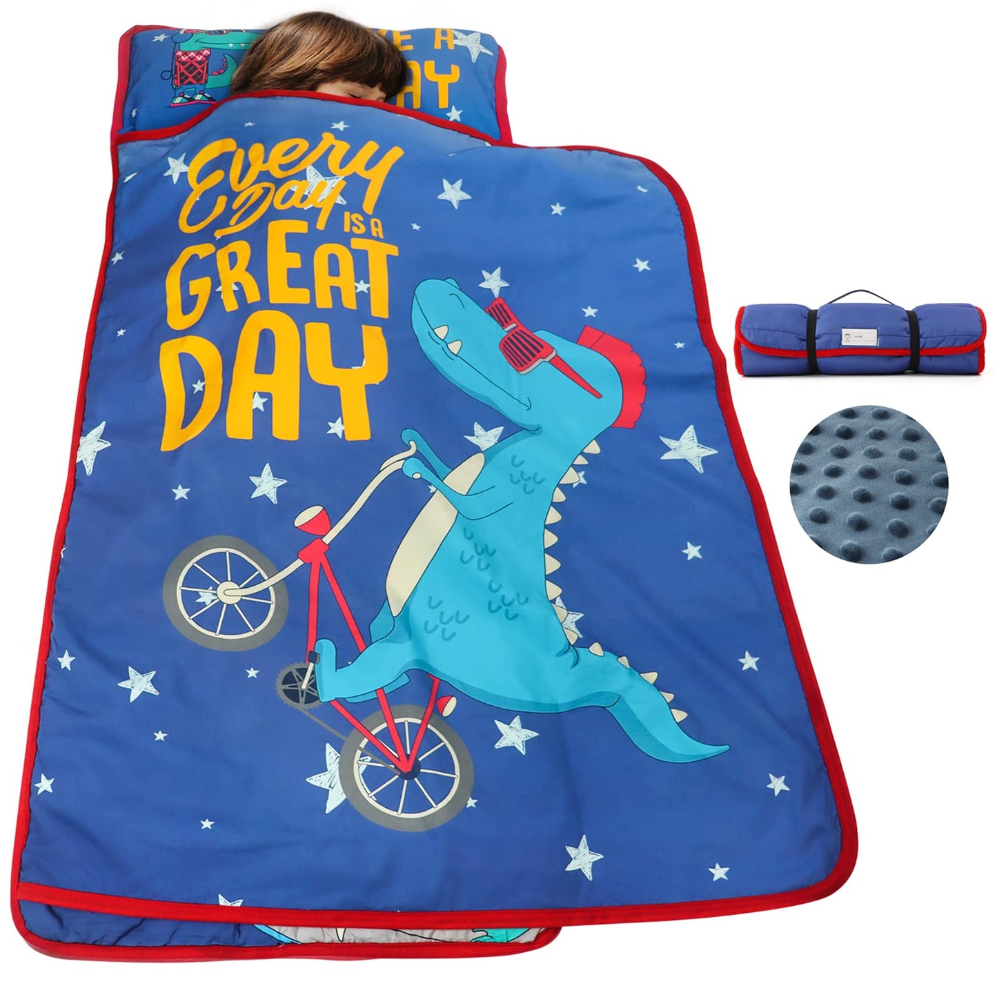 TANOSHII® - Tapete de siesta para niños pequeños con almohada y manta, tapetes portátiles para niños, para guardería, preescolar, 21 x 53 pulgadas, sacos de dormir ligeros y suaves para niños