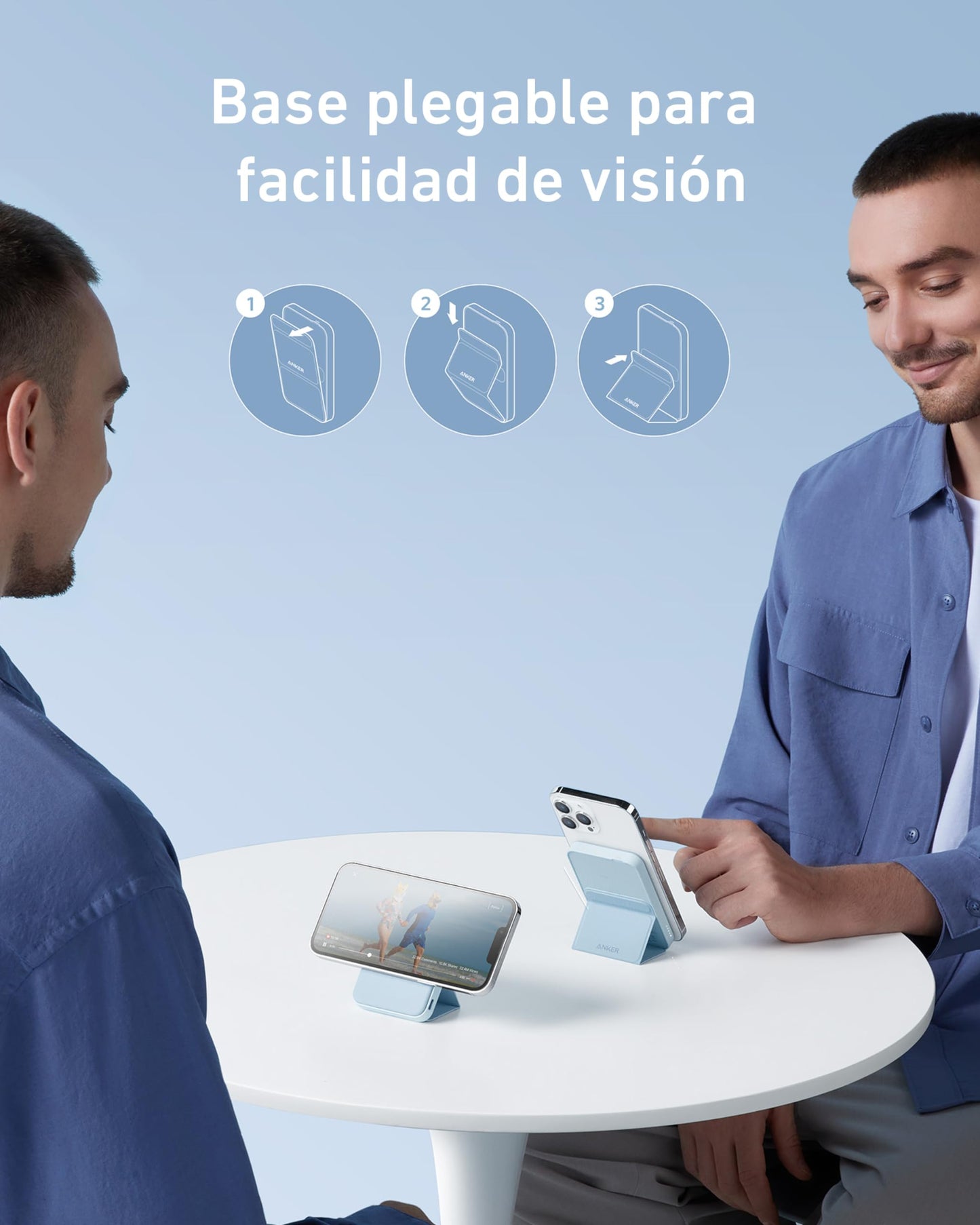 Batería Anker Azul magnética Plegable 5000 mAh Compatible con iPhone 15 Series