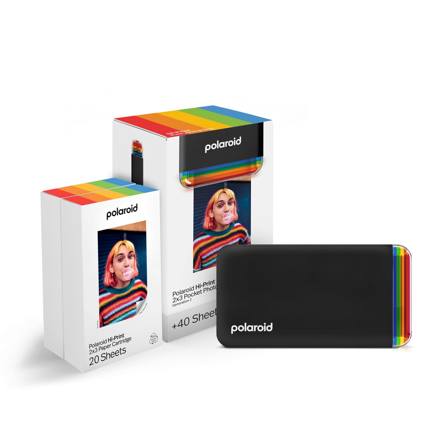 Polaroid Hi-Print + Paquete de Papel, Impresora Sub de 2ª generación conectada con Bluetooth de 2 x 3 Bolsillos - Impresora Negra + 40 Fotos (6439)