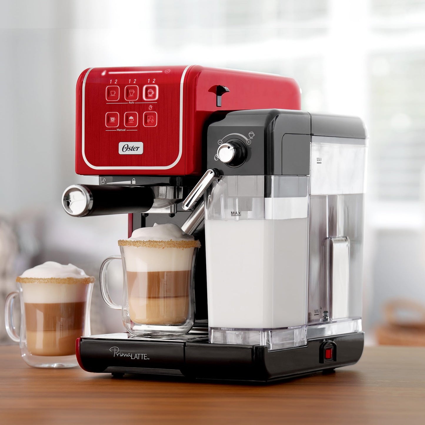 Cafetera Oster Roja con Panel Táctil y Funciones Automáticas para Espresso, Cappuccino y Latte