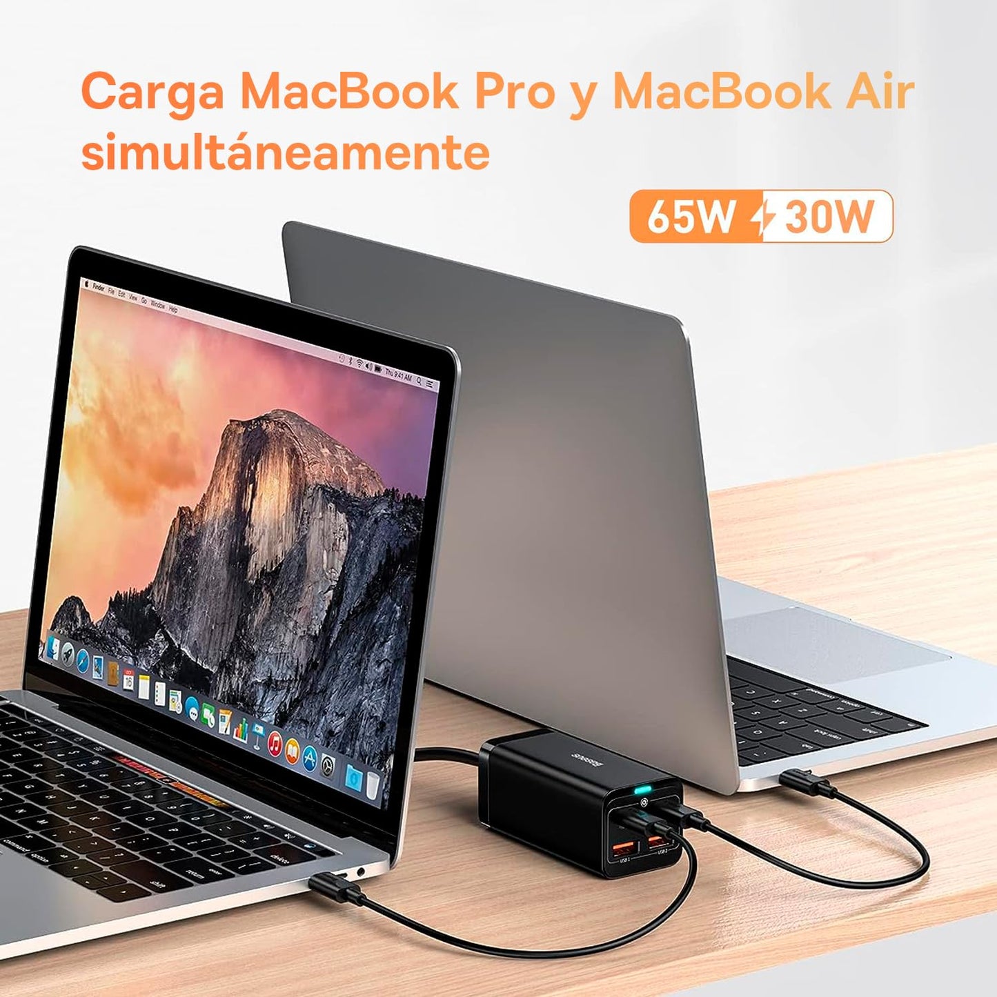 Baseus Cargador USB C,100W GaN3 Pro Cargador Multipuertos,de Escritorio con 2 entradas USB+2 Tipo C de Carga rápida 100W Compatible con MacBook Pro iPhone 15, Galaxy S24, iPad Pro, Notebook, Tablet