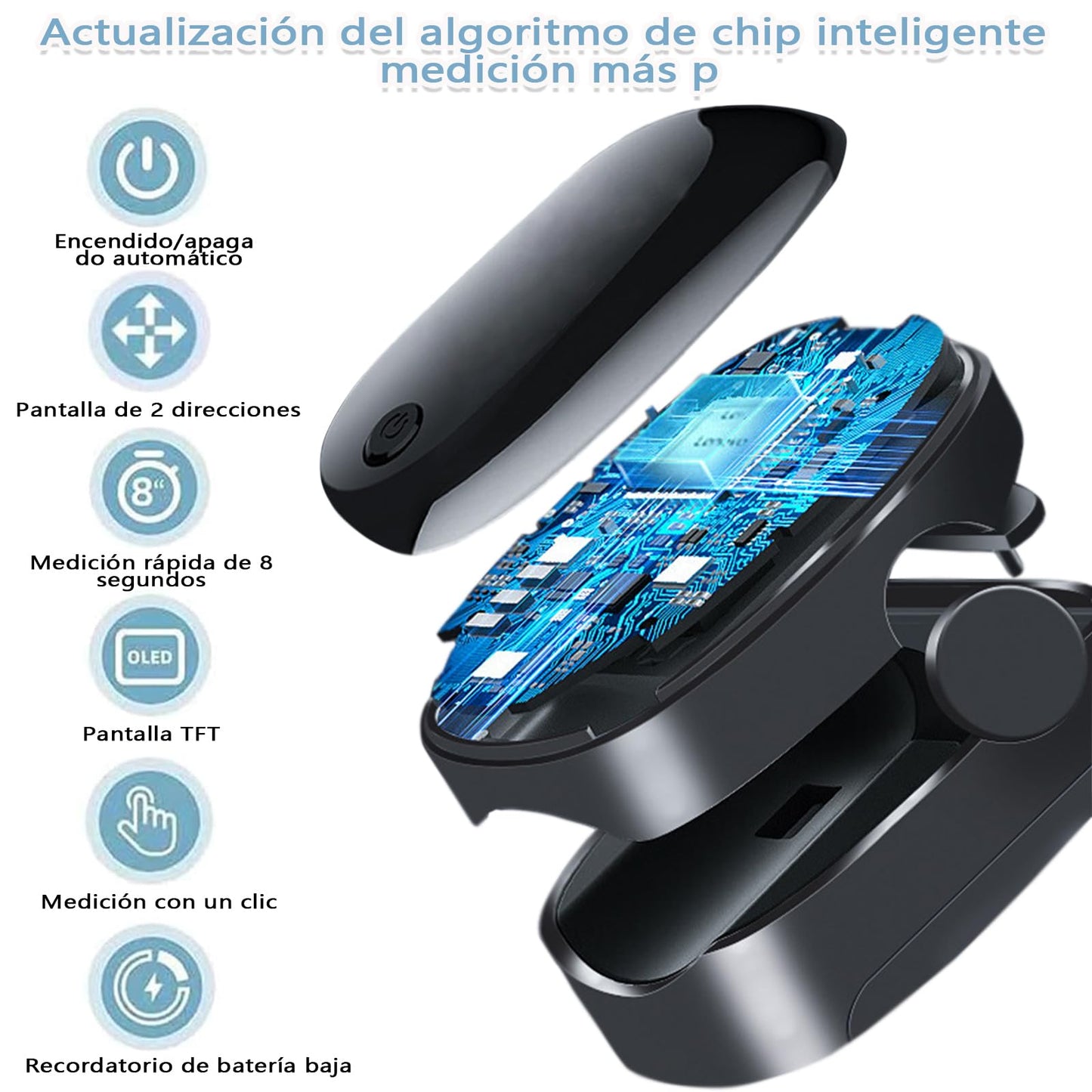 Oxímetro de Pulso Digital Pantalla OLED Monitor de Frecuencia Cardíaca y Saturación de Oxígeno para Monitoreo Diario