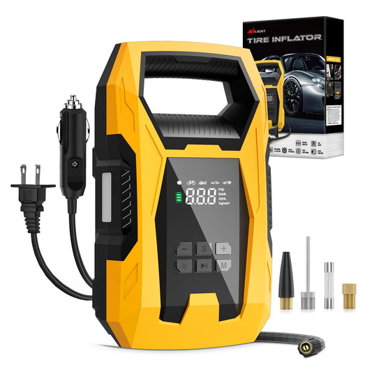 Nilight - Inflador de neumáticos AC/DC, compresor de aire portátil, fuente de alimentación doble, 110 V, CA, 12 V, CC, 150 PSI, inflado rápido, resistente con indicador de presión de luz LED, bomba de