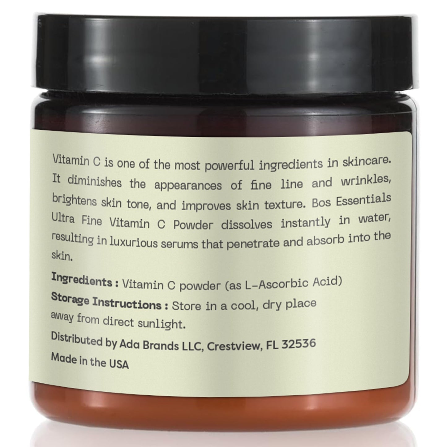 Polvo de vitamina C de grado cosmético ultrafino | SE DISUELVE AL INSTANTE EN AGUA | La mejor calidad disponible (MALLA 325) | Haga su propio suero de vitamina C fresco y efectivo