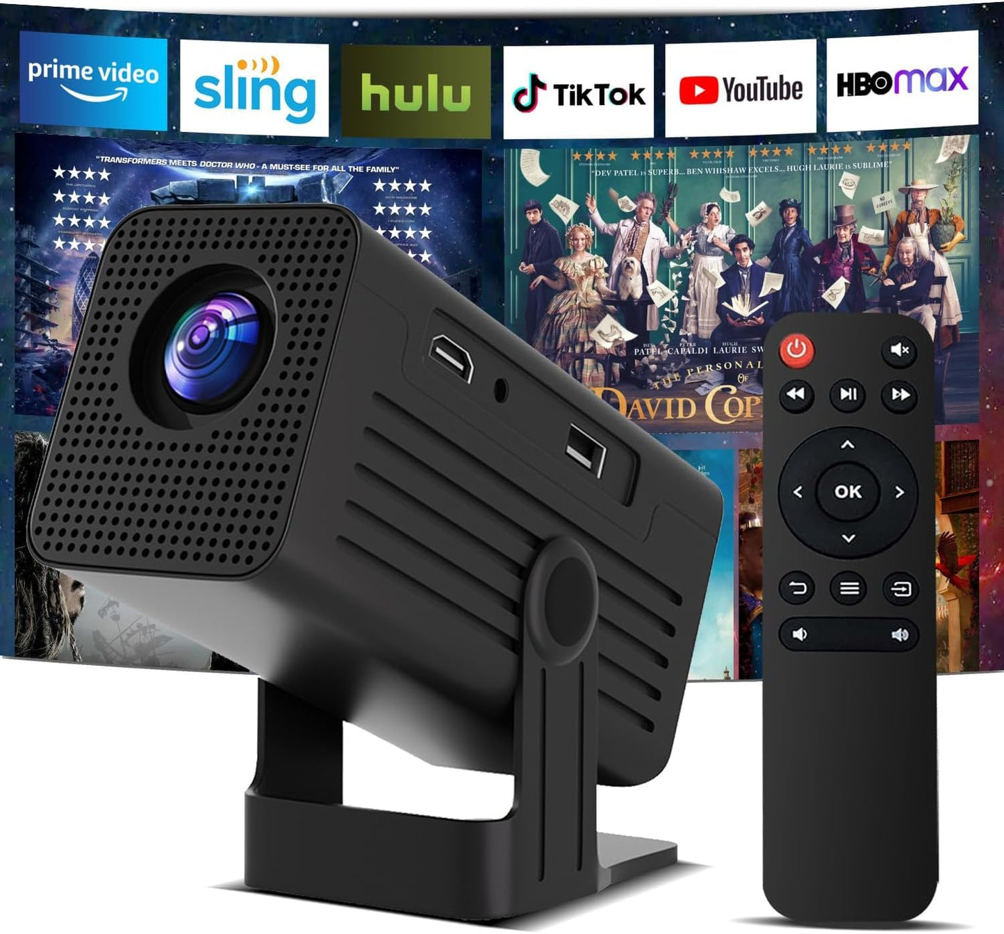 Mini proyectors, proyector portátil 4K, proyector de película Full HD 1080P para Exteriores con WiFi6 y Bluetooth, Enfoque automático con proyector de Aplicaciones Integrado, Compatible con HDMI/USB