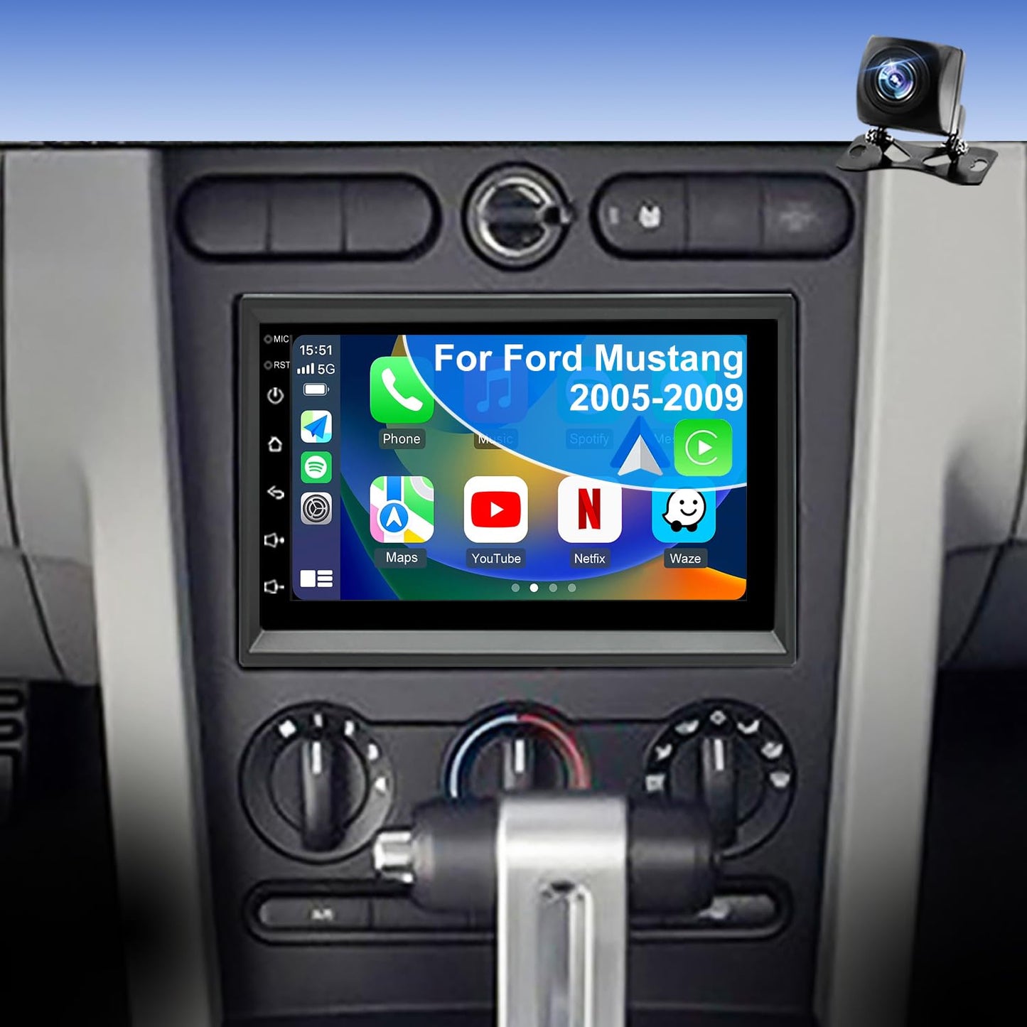 Radio de Coche con Actualización WiFi Android para Ford Mustang 2005-2009, Explorer 2006-2010, Ford E150/E250/E350 2009-2014 Unidad Principal de Estéreo de Pantalla Táctil de 7 Pulgadas Inalámbrica