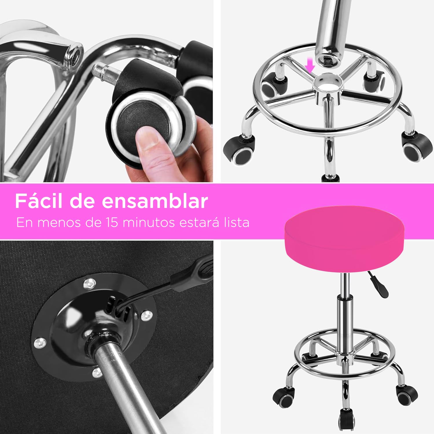 Silla Taburete VANLIG Rosa Altura Ajustable y Asiento Rotativo 360°