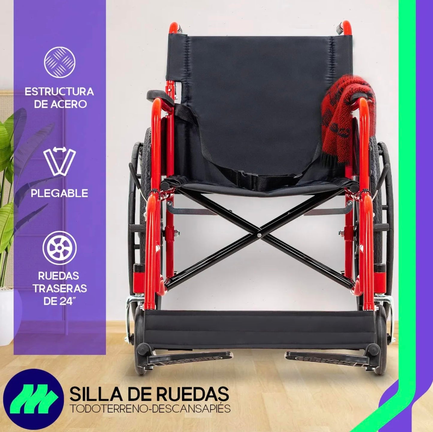 Silla De Ruedas MEDICAL STORE Rojo Todo Terreno Plegable para Adulto Mayor