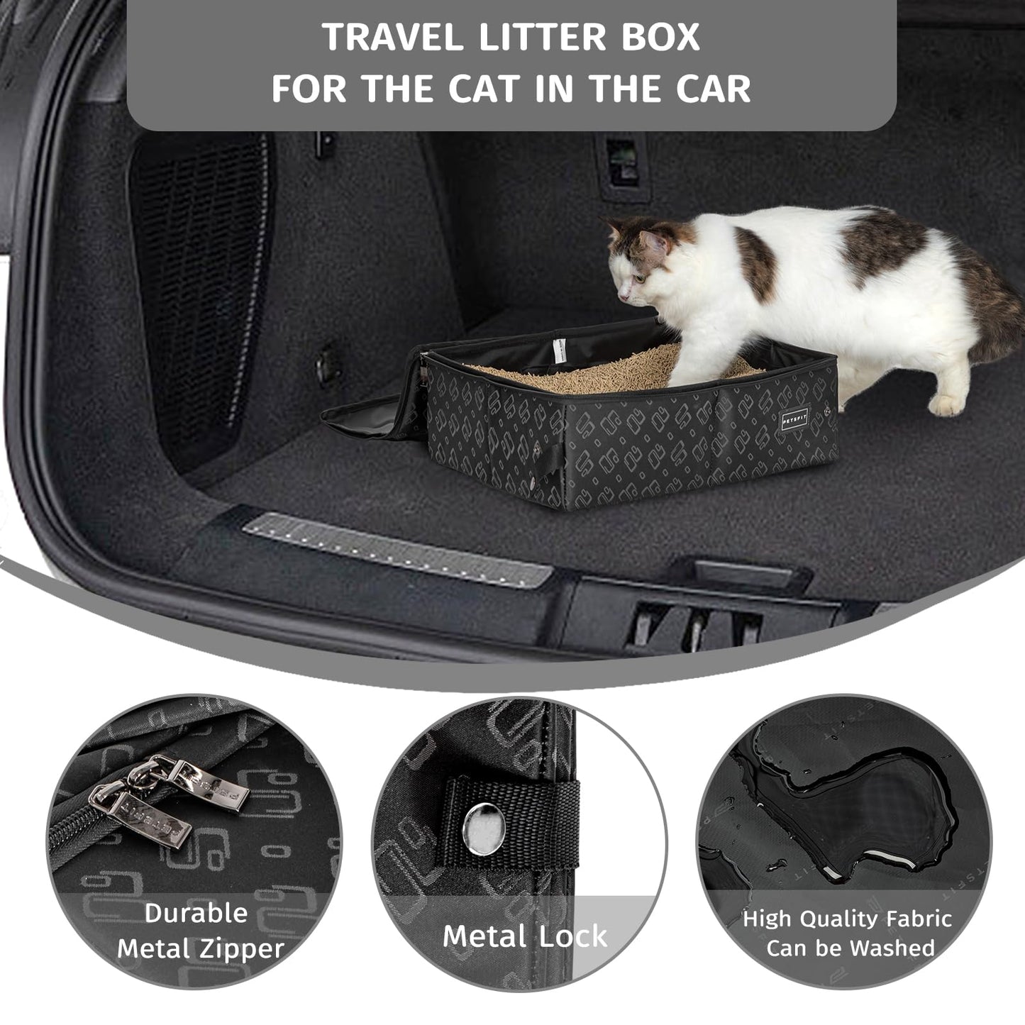 Caja de Arena Portátil Petsfit Beige Antifugas Plegable para Gatos en Viajes