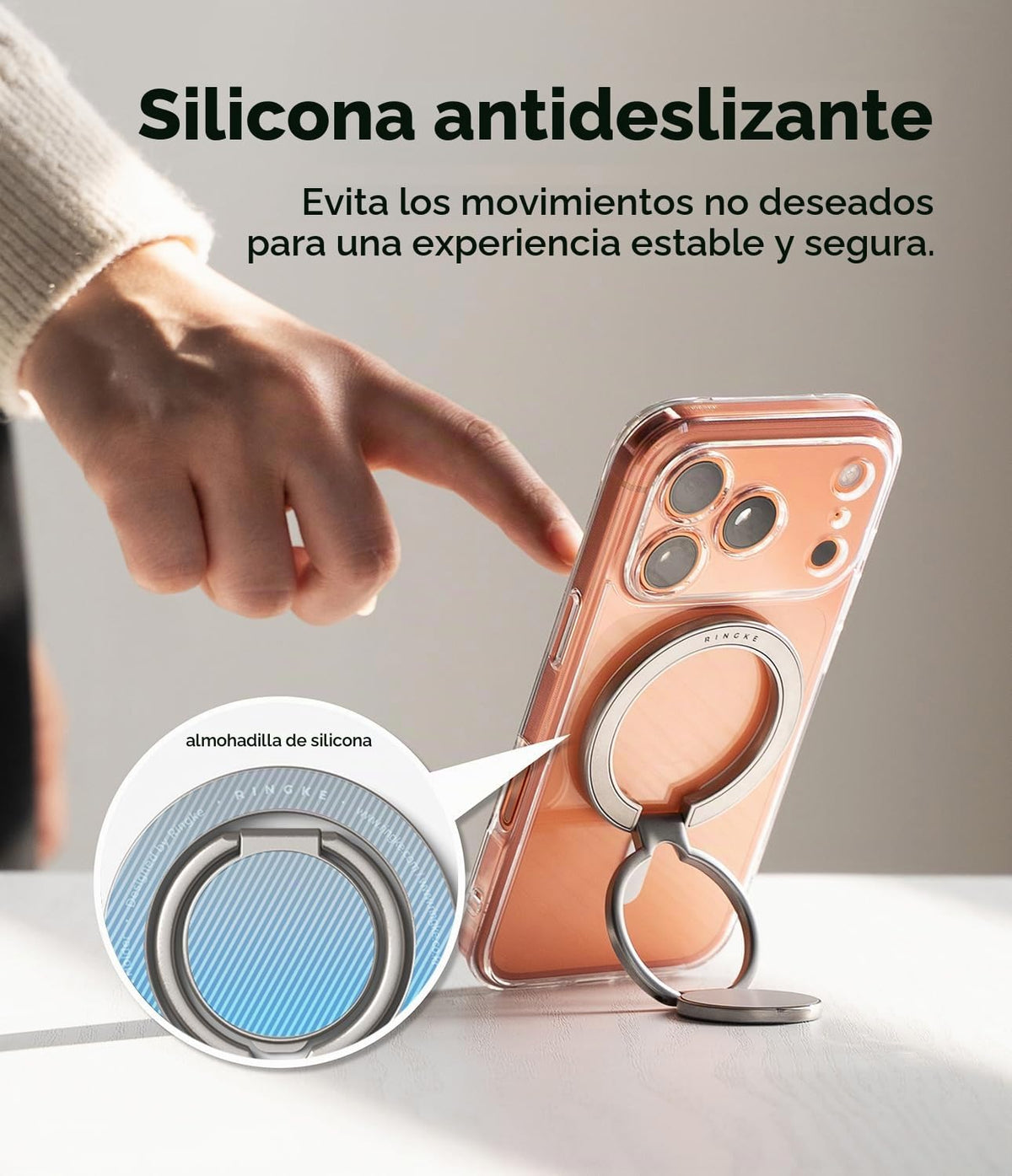 Soporte Magnético Dual Ringke Satin Silver con Bisagra Ajustable Multiángulo para iPhone, Galaxy, Pixel y Otros Celulares Compatible con MagSafe