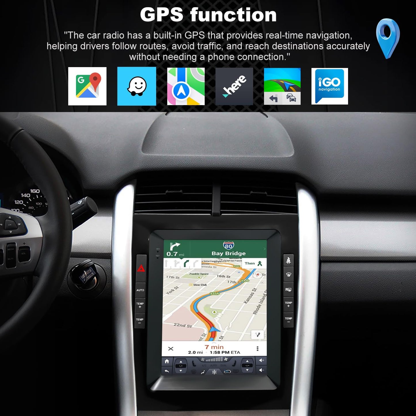 Estéreo de coche 4G+64G para Ford Edge Radio Upgrade 2011 2012 2013 2014, reemplazo de radio de visualización táctil estilo Tesla de 9.7 pulgadas, inalámbrico incorporado Carplay Android Auto, cámara