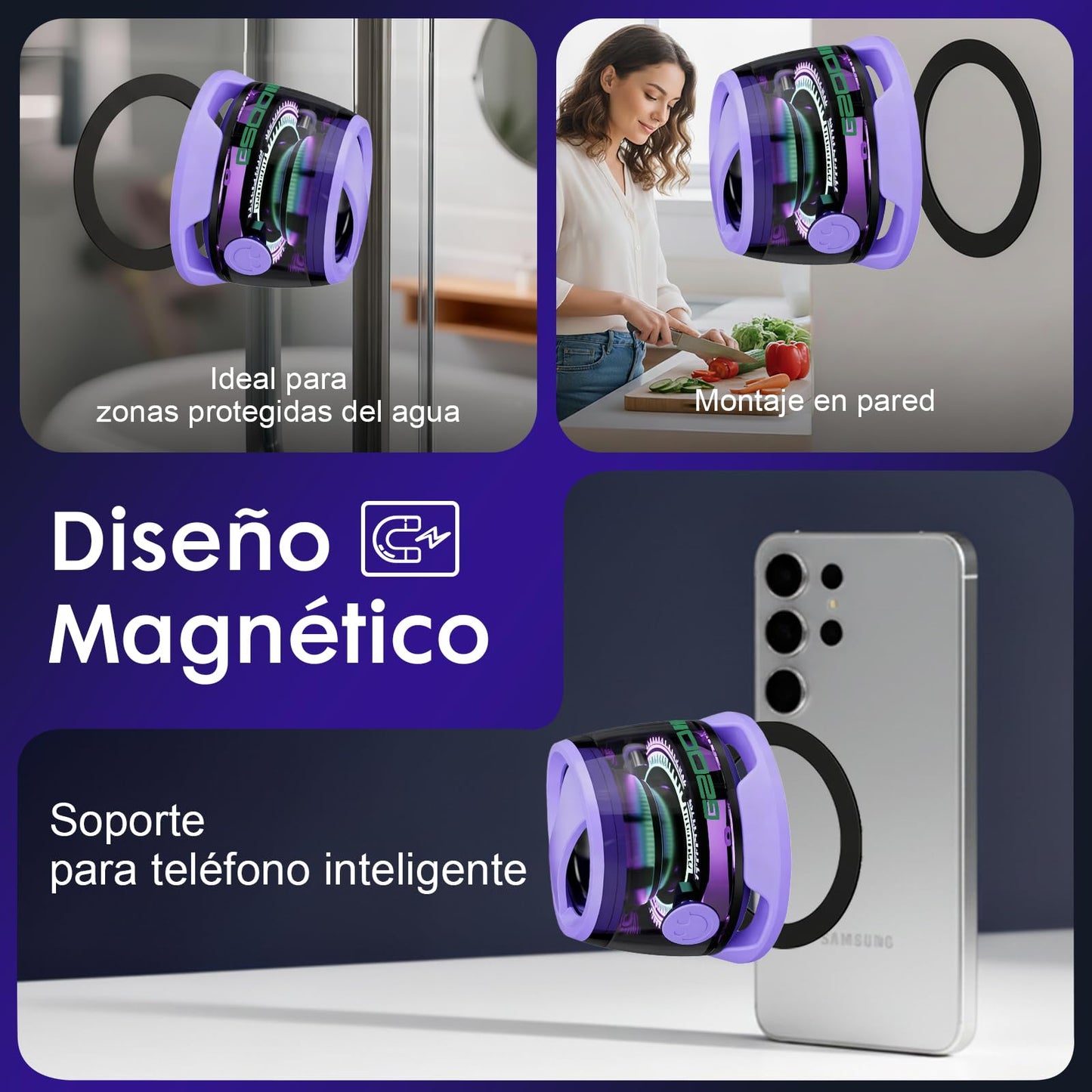 SOLVIFY Mini Bocinas Bluetooth Magnéticas, Altavoz Magnético Bluetooth con Luz RGB, Sonido Envolvente 3D, G200, Tecnología Conexión Inalámbrica 5.3, Portátil Se Puede Utilizar como Soporte (Blanco)