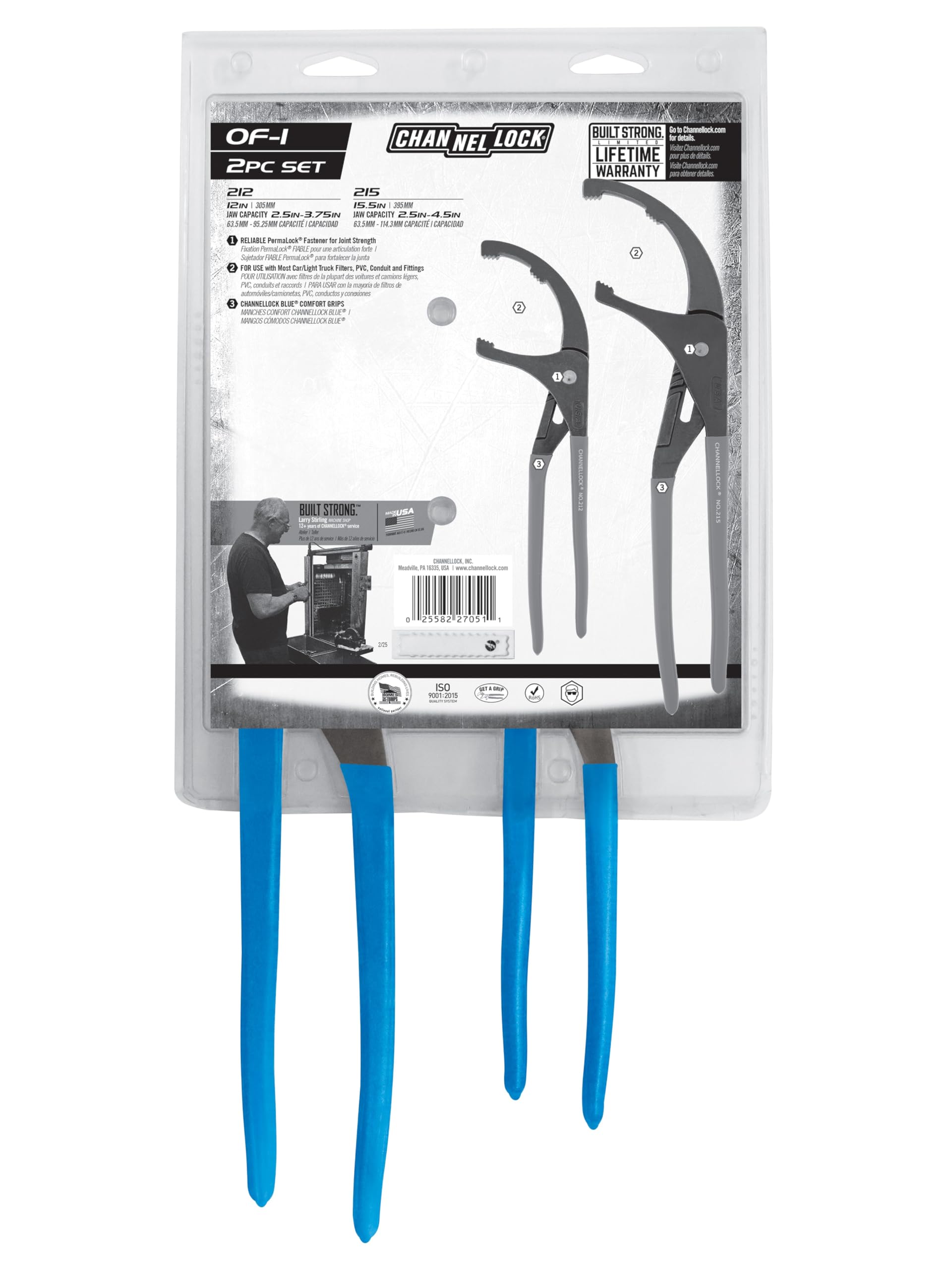 Channellock OF-1 - Juego de 2 alicates de filtro de aceite/PVC para regalo: 12 pulgadas y 15 pulgadas, mate/sin pulir