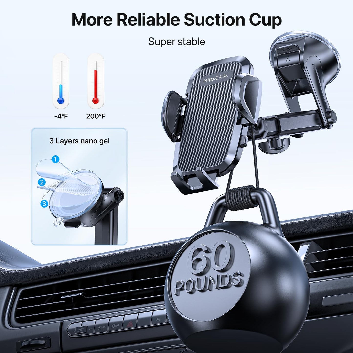 Soporte Celular Automóvil Miracase Ventosa Potente Doble Gancho para Parabrisas y Ventilación Universal