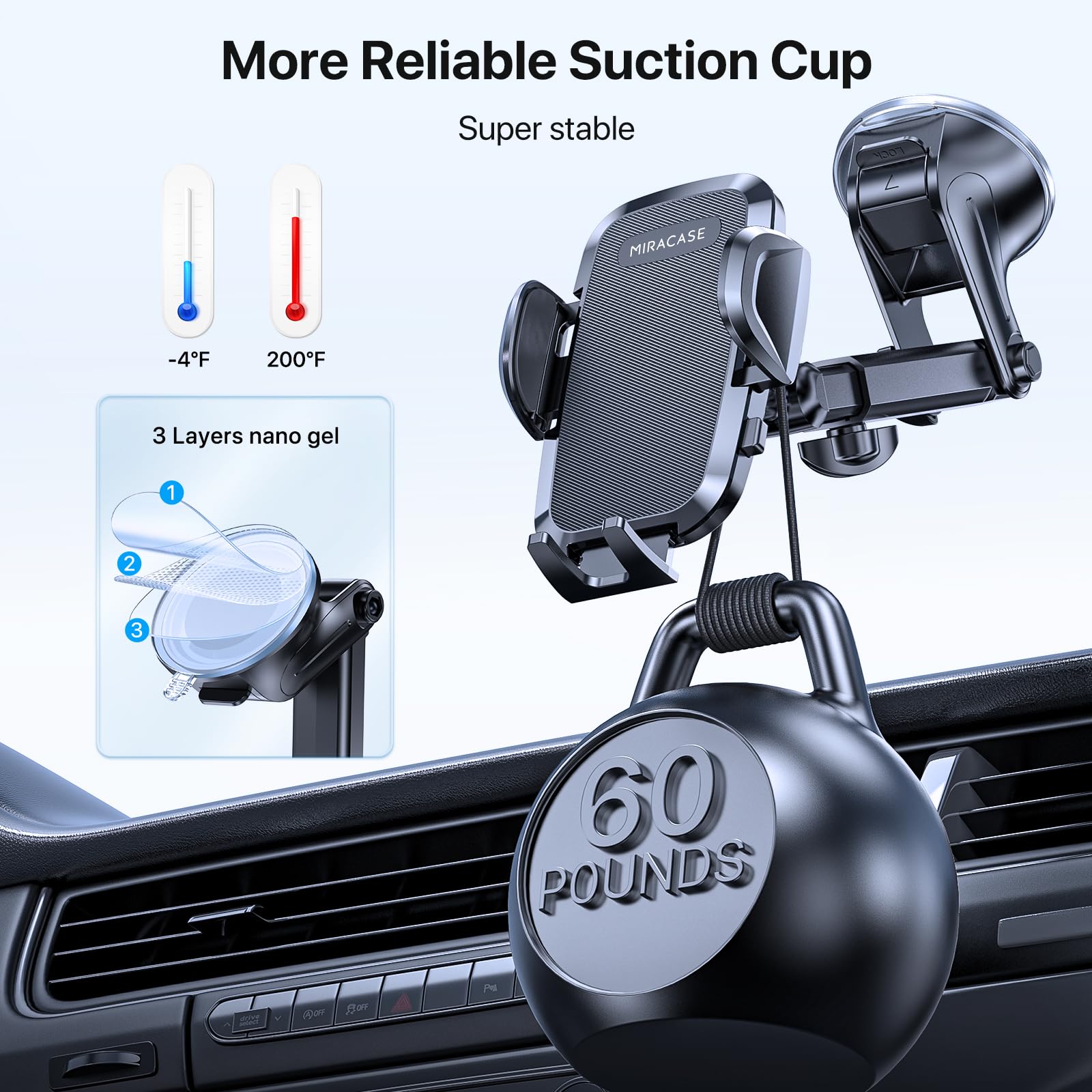 Soporte Celular Automóvil Miracase Ventosa Potente Doble Gancho para Parabrisas y Ventilación Universal