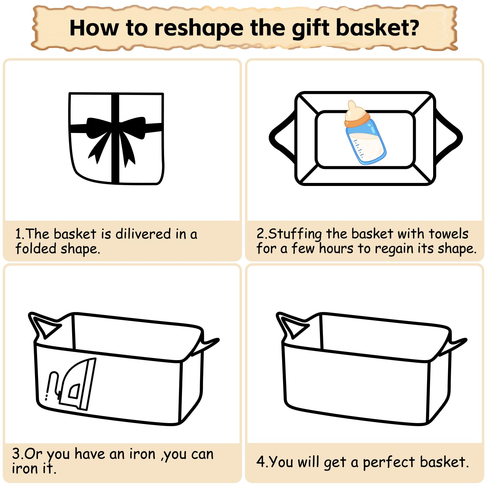 OIAHOMY - Cesta de regalo vacía con bolsas de regalo y cintas, cesta de cuerda para baby shower, cesta de almacenamiento con asas para guardería, cesta de juguetes para mascotas, color gris