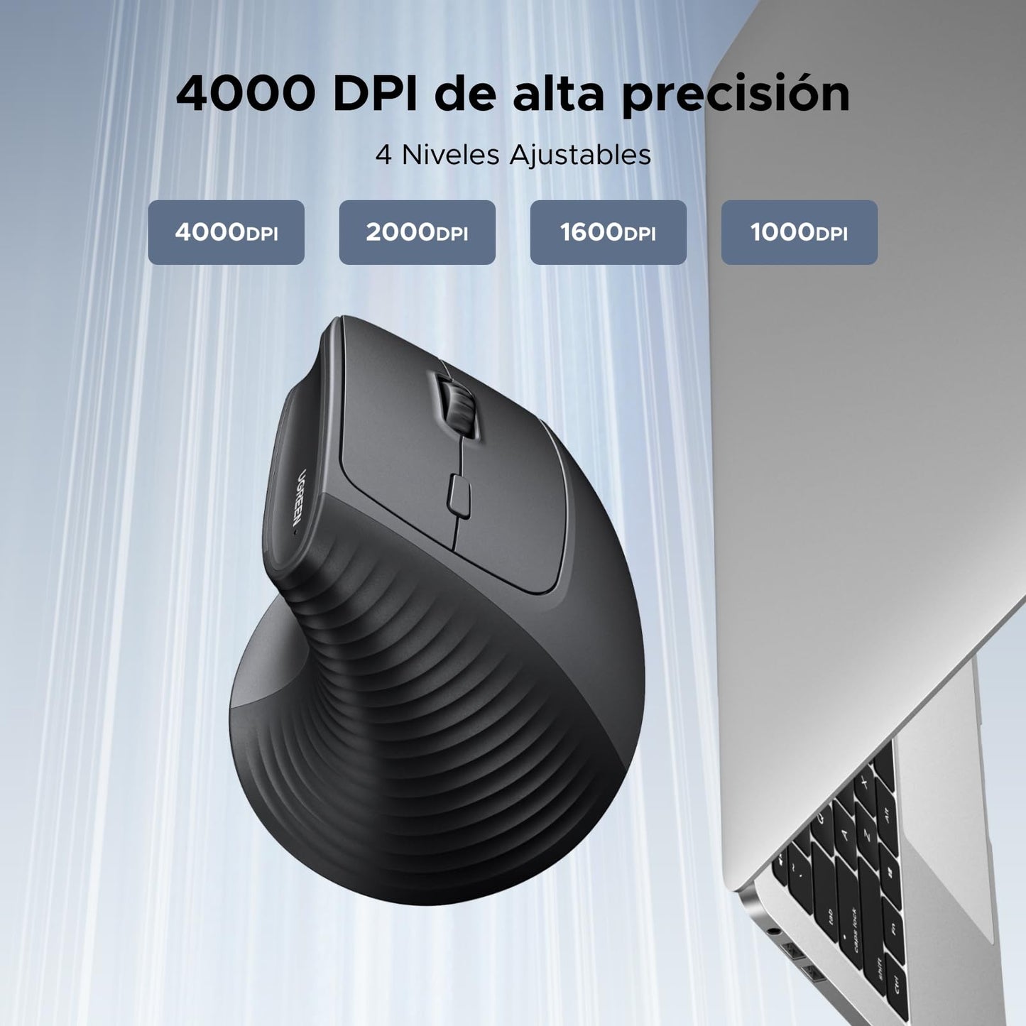 Ratón Vertical Ergonómico UGREEN Negro con Conectividad 2.4Ghz y 6 Botones Silenciosos