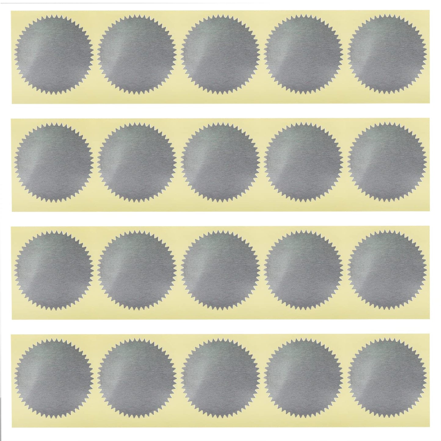 Chenjin - 100 calcomanías de grabado en blanco autoadhesivas, selladas, metálicos, plateadas, certificados, bordes festoneados, estampados, calcomanías de papel de aluminio en relieve
