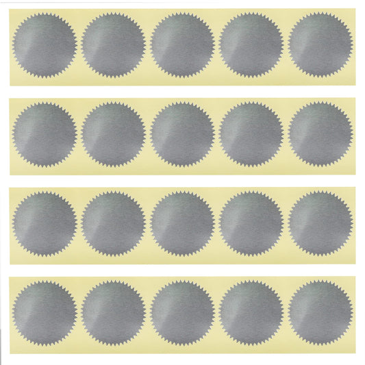 Chenjin - 100 calcomanías de grabado en blanco autoadhesivas, selladas, metálicos, plateadas, certificados, bordes festoneados, estampados, calcomanías de papel de aluminio en relieve