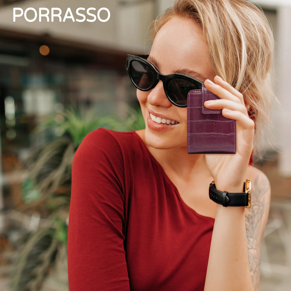 PORRASSO Estuche para Lápiz Labial con Espejo Estuche para Pintalabios Mini Bolsa de Maquillaje Portátil Almacenamiento PU Bolsa de Cosméticos Rojo Vino