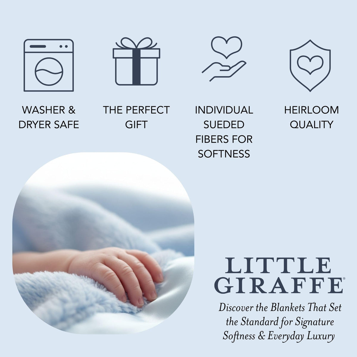 Little Giraffe - Manta Suave de Lujo con Ribete de satén, Manta para carriola de bebé, artículos Esenciales para bebés recién Nacidos y Regalos para bebés, 29 x 35 Pulgadas, Color Azul