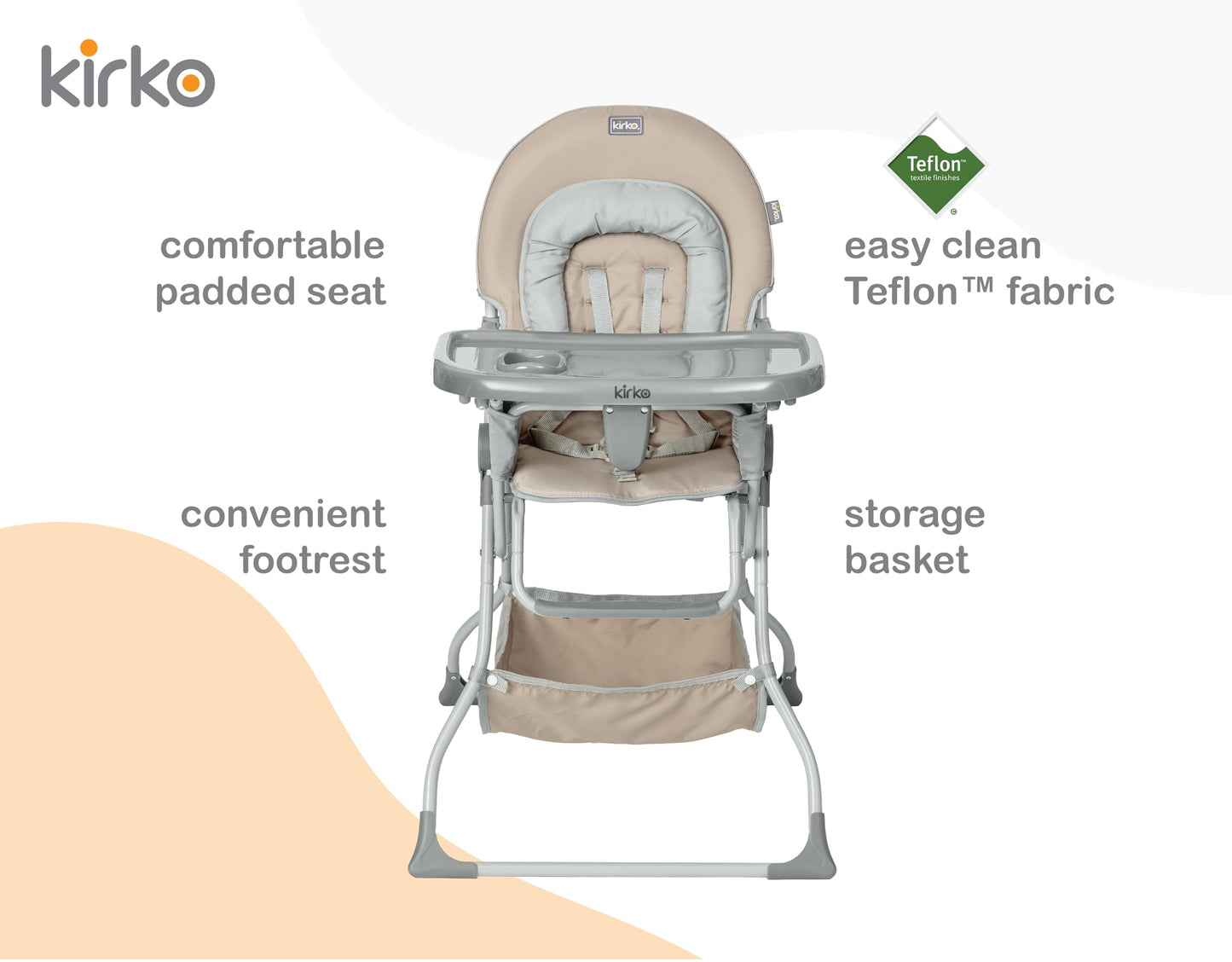 Kirko Silla Alta Bebé EasyGo High Chair, Ligera Y Compacta (Beige)