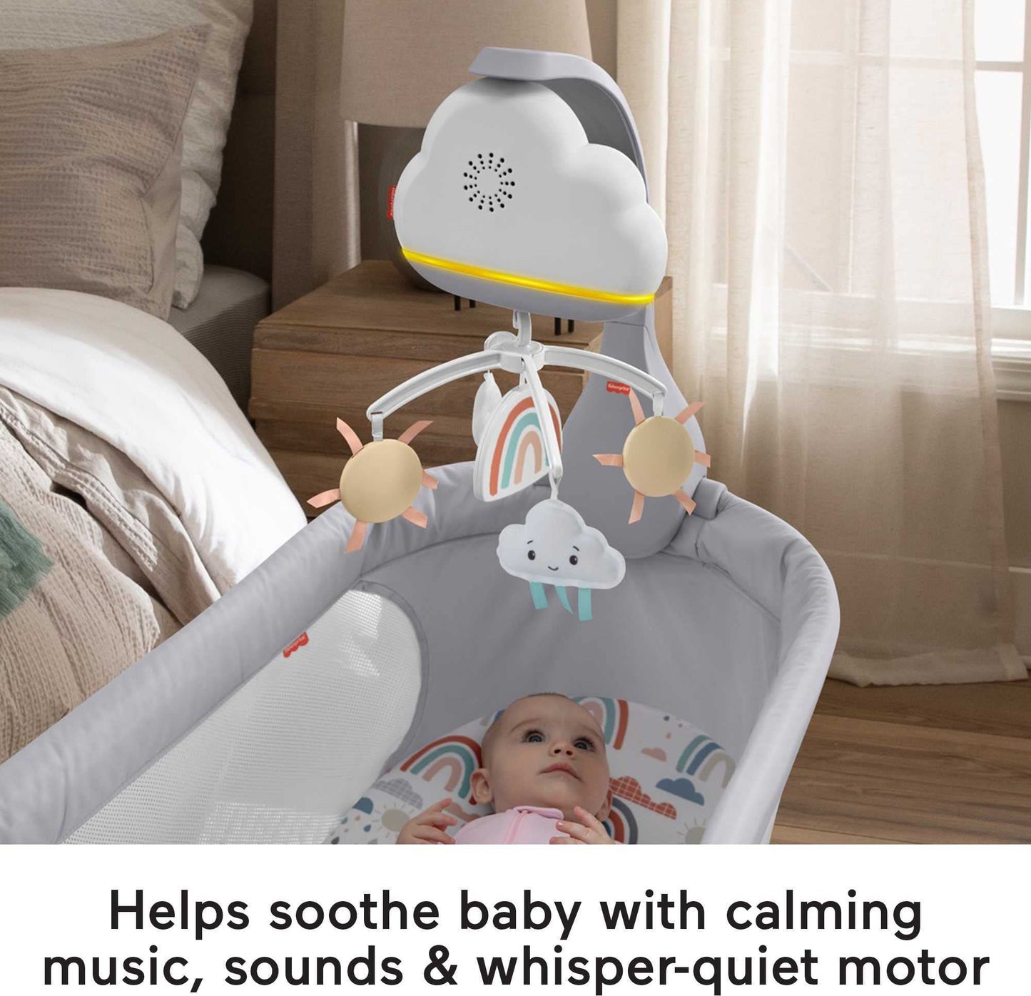FISHER-PRICE, Móvil para Bebés Nubes Hora de Dormir, Baby, Juguete para Bebé, Recién Nacidos en Adelante, Juguetes colgantes de sol y nubes, Lista de reproducción de 20 minutos