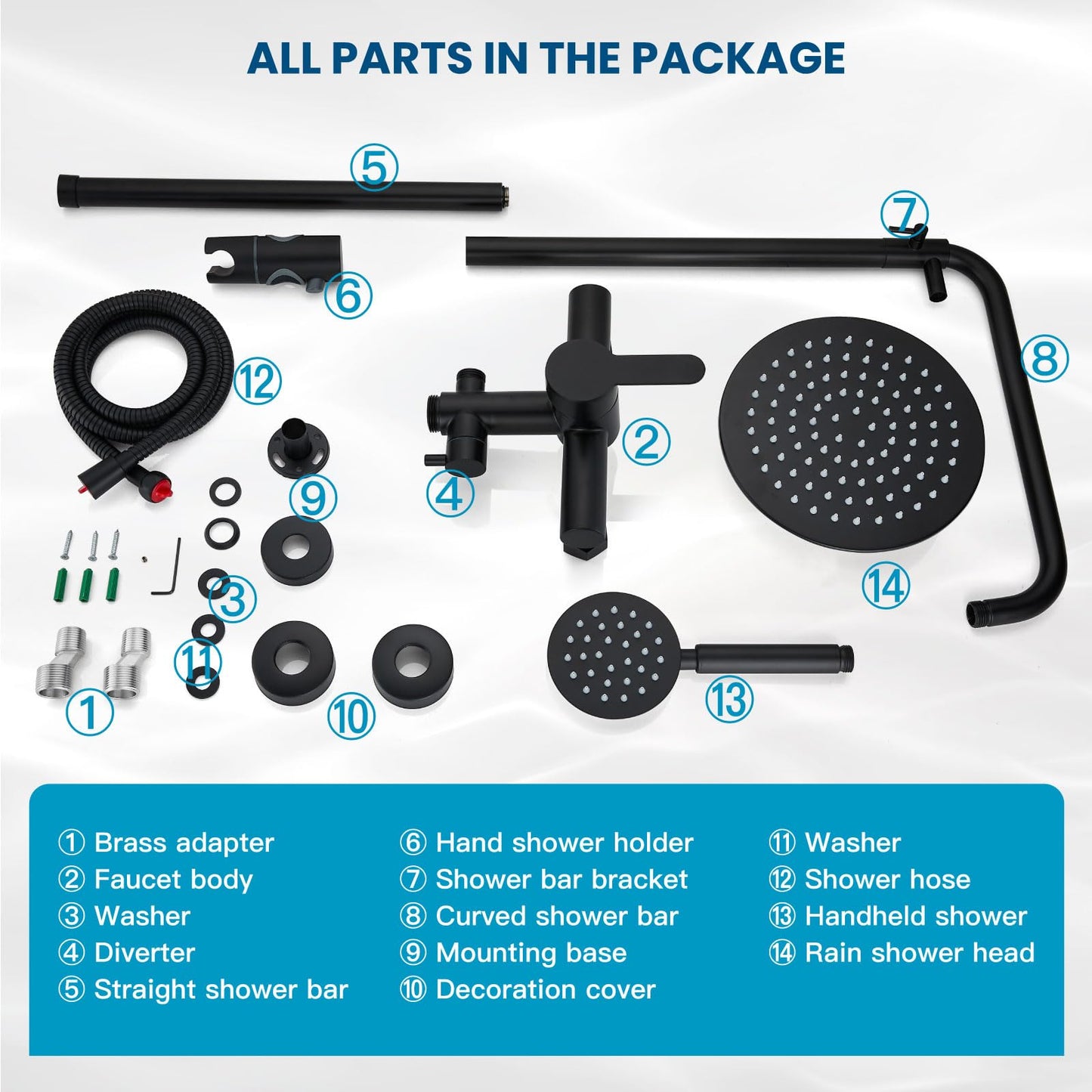 gotonovo SUS304 - Juego de accesorios de ducha para exteriores, sistema de ducha de lluvia de alta presión, montaje en pared, 2 cabezales de ducha de doble función de 8 pulgadas y rociador de mano