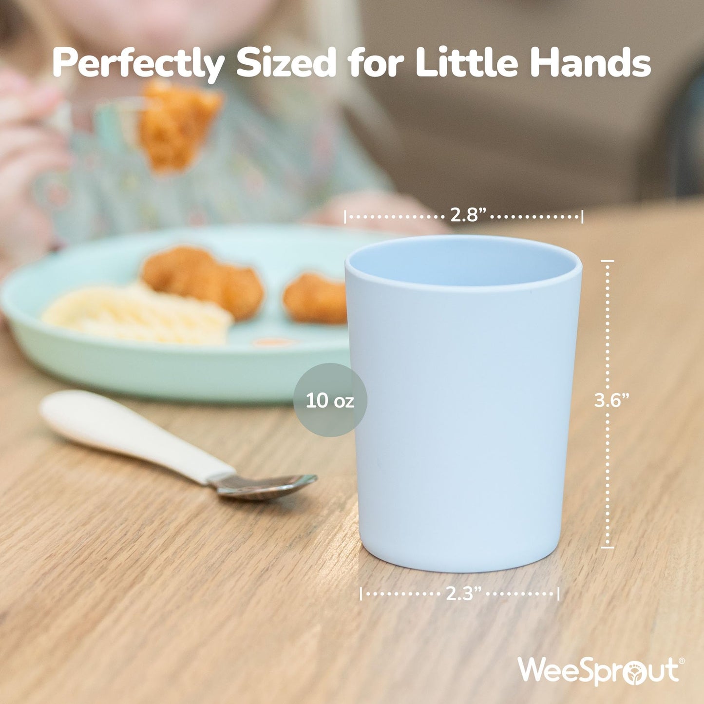 WeeSprout - Juego de 4 tazas de bambú para niños pequeños (10 fl oz), paquete de tazas orgánicas y no plásticas para niños pequeños, niños grandes o bebés, natural