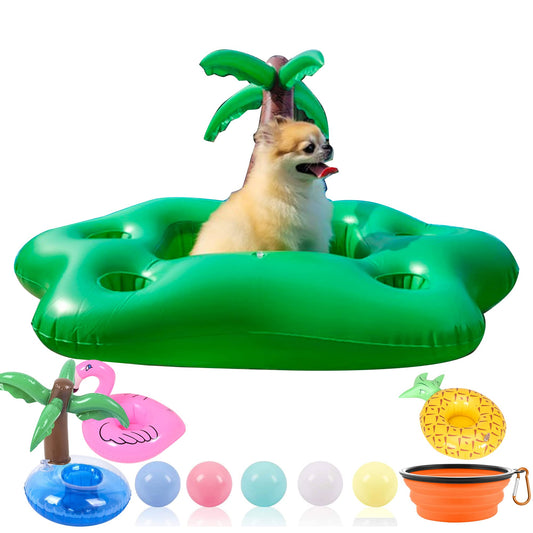 KUCDBUN Juego de flotadores de piscina para perros, disco de anillo volador interactivo, juguete flotante no tóxico para perros pequeños, cachorros y perros, árbol de coco