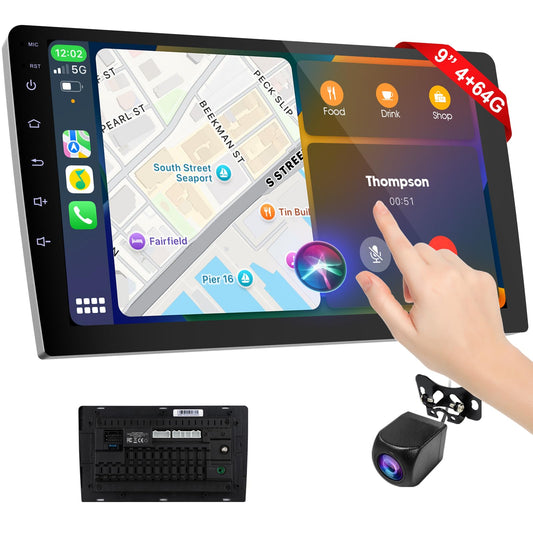 Visualización Inalámbrica Carplay 9 Pulgadas HD con Control de Voz y Cámara de Respaldo para Coche Estéreo