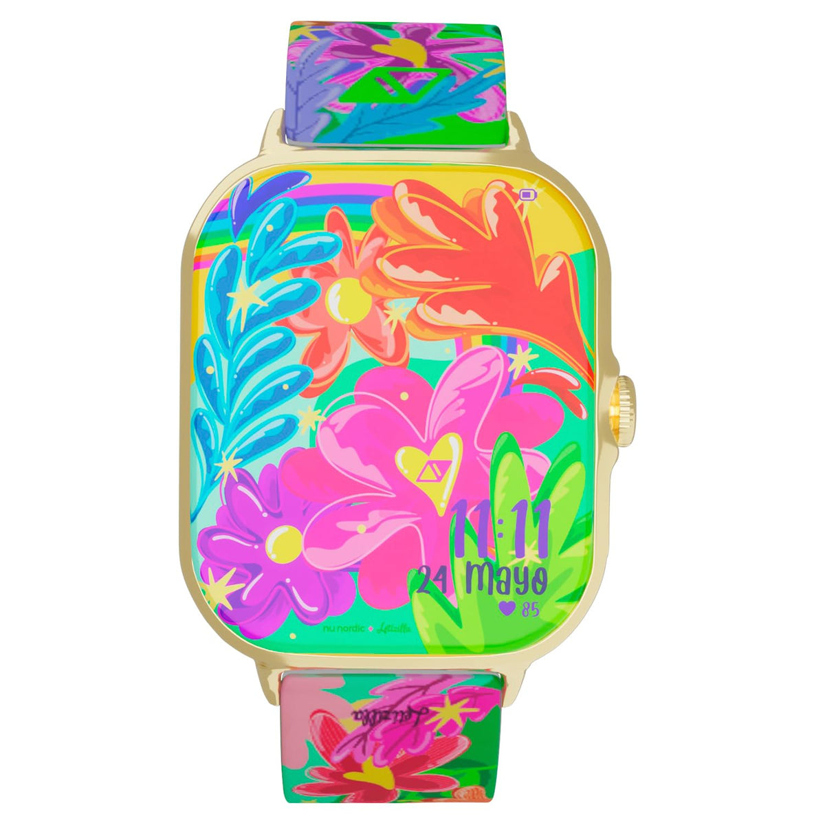 Smartwatch NU Nordic Letizilla Dorado Flores con Correa Extra para Mujer