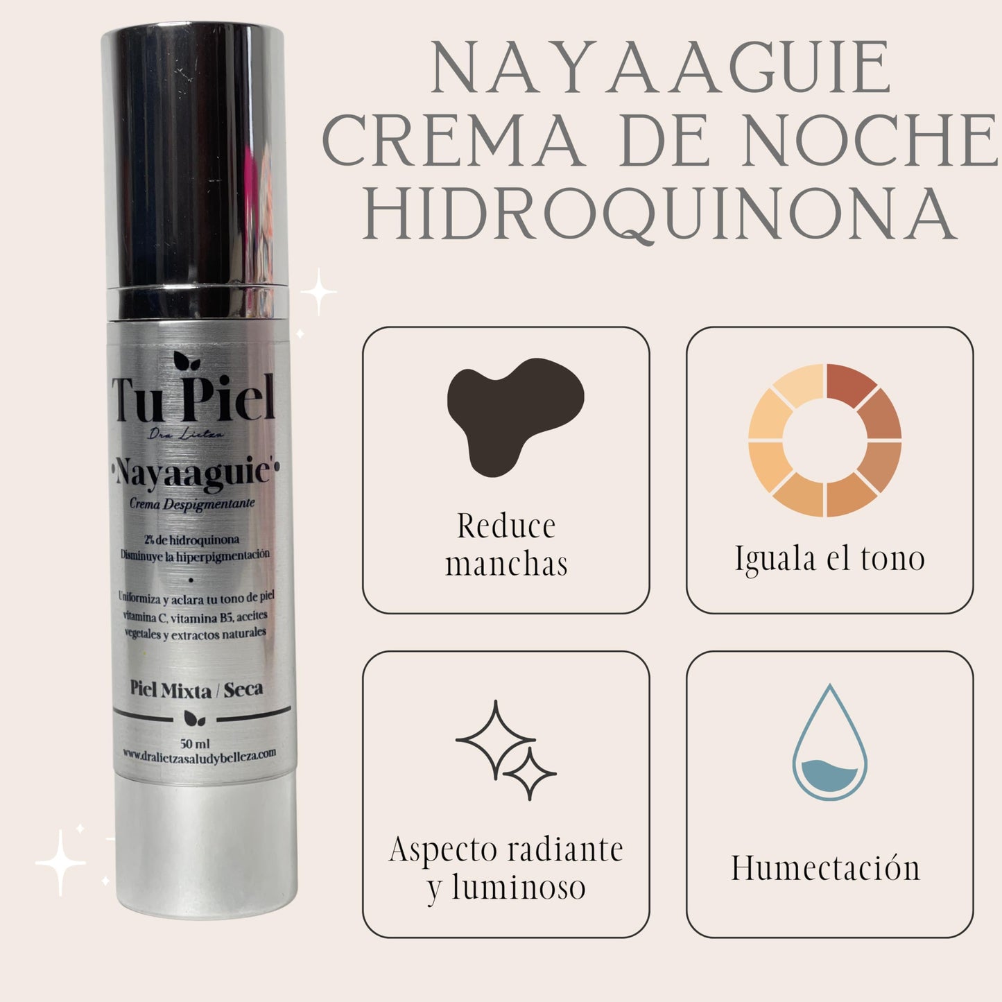 Kit para manchas faciales con crema despigmentante con 2% de hidroquinona, suero de vitamina C, suero de niacinamida, suero de ácido hialurónico, crema de día y limpiador facial | Tu Piel Dra Lietza |