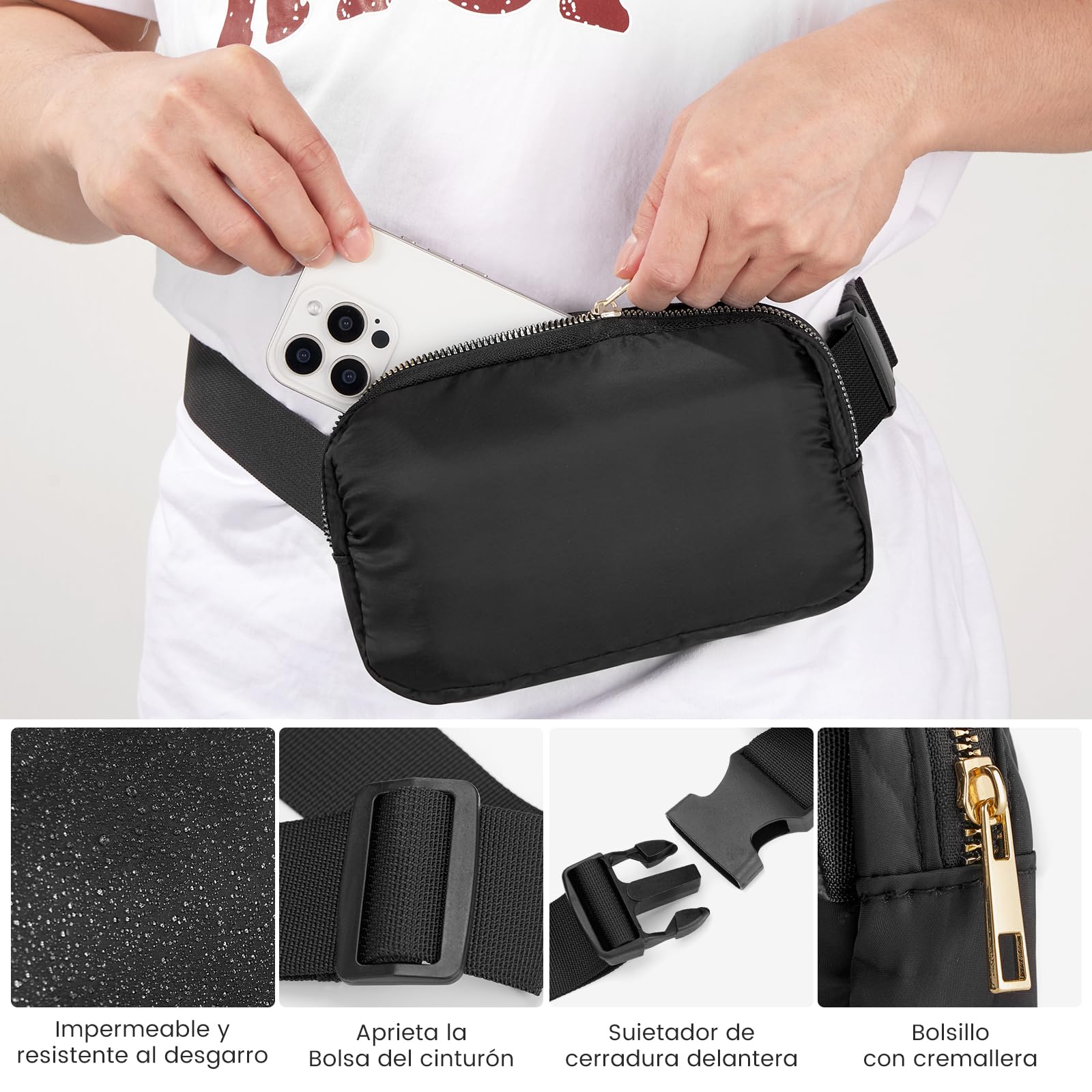 LONEASY 2 Cangurera Deportiva, 2 Unidades Riñonera Deportiva Riñonera de Marcha Running, Impermeable Gran Capacidad Bolso de Cintura Viajar Moda Riñoneras Multifuncional, Negro y Blanco,Hombre Mujer