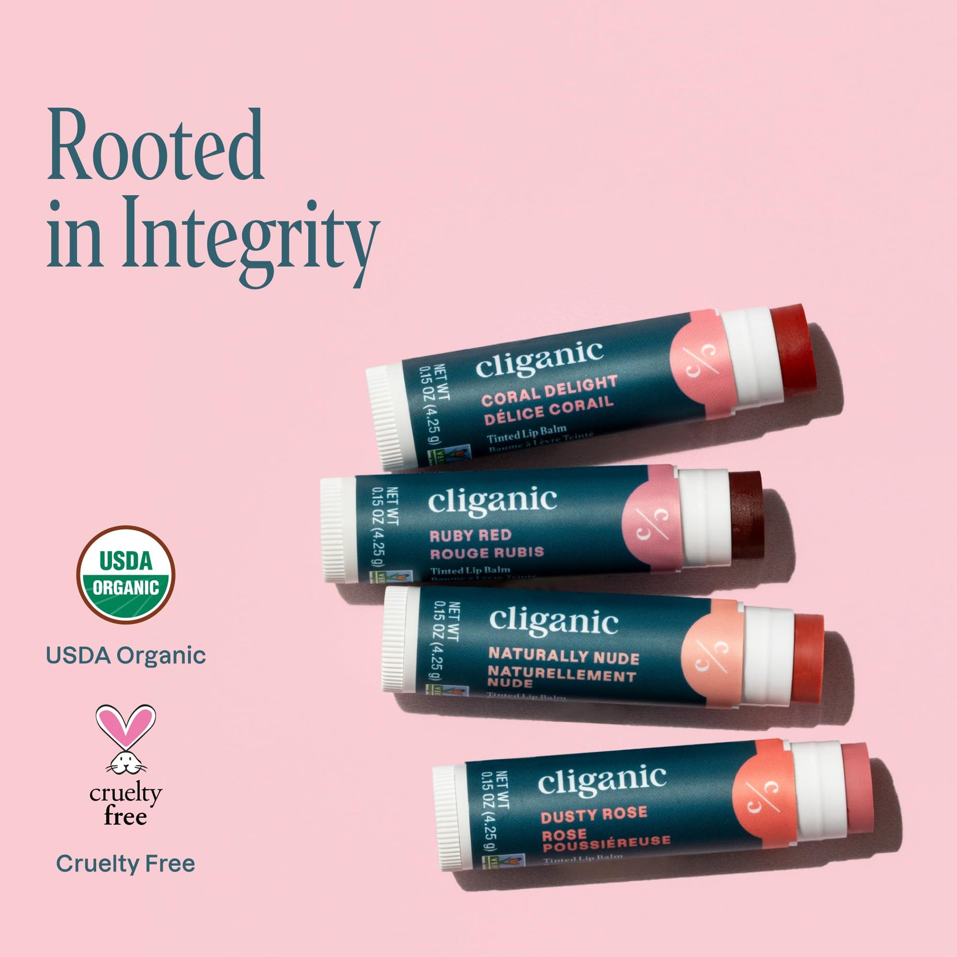 Cliganic Non-GMO Tinted Lip Balm Set, 4 pcs - Lip Balm Pack with Vitamin E and Sunflower Seed Oil - Moisturizer for Cracked and Dry Lips - Natural Lip Balm for Men and Women - 4 colors