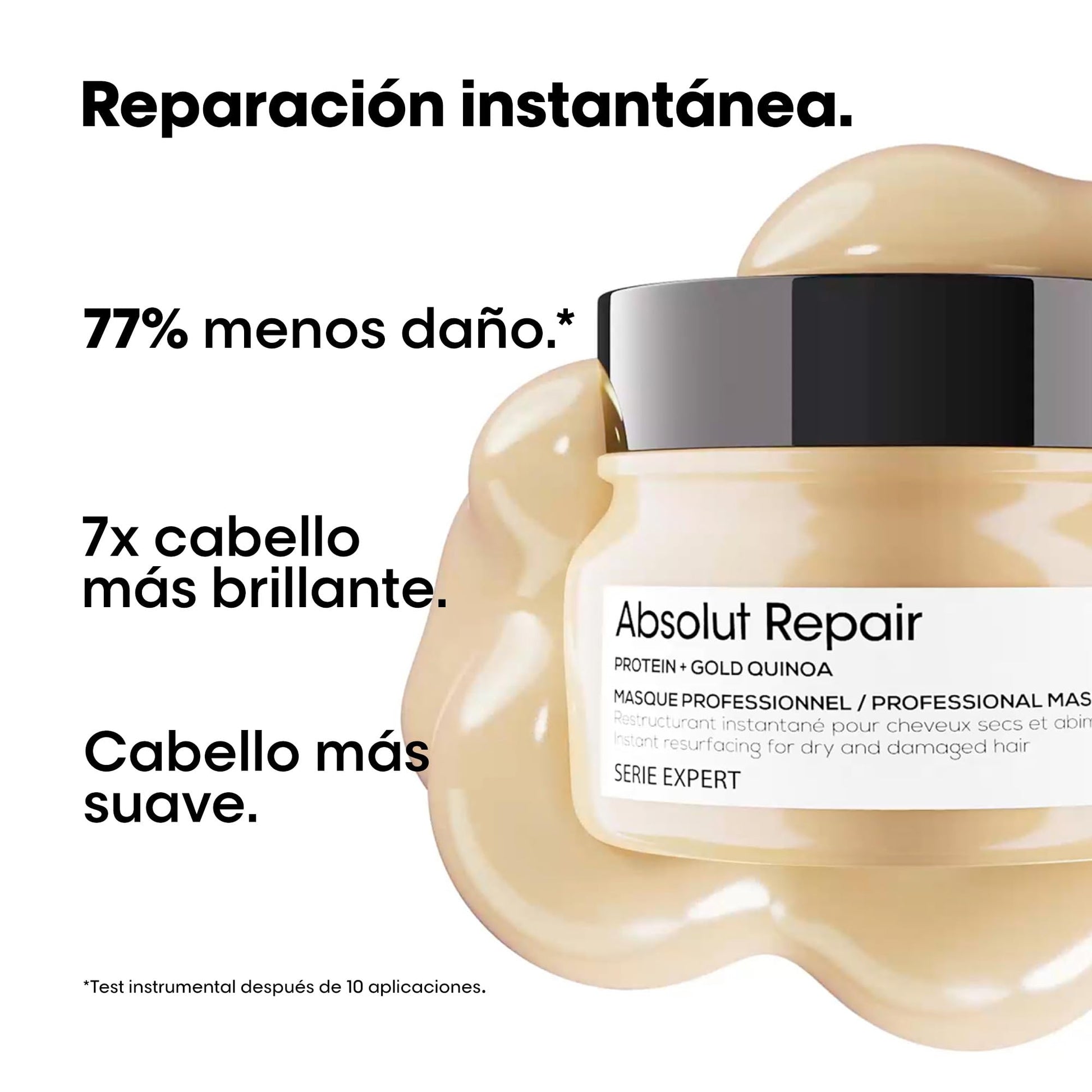 L'Oreal Professionnel Absolut Repair Golden Mask | Mascarilla dorada reparadora | Repara el daño y proporciona brillo al cabello | Con tecnología de quinoa dorada y proteínas | Para cabello grueso y dañado | 250ml
