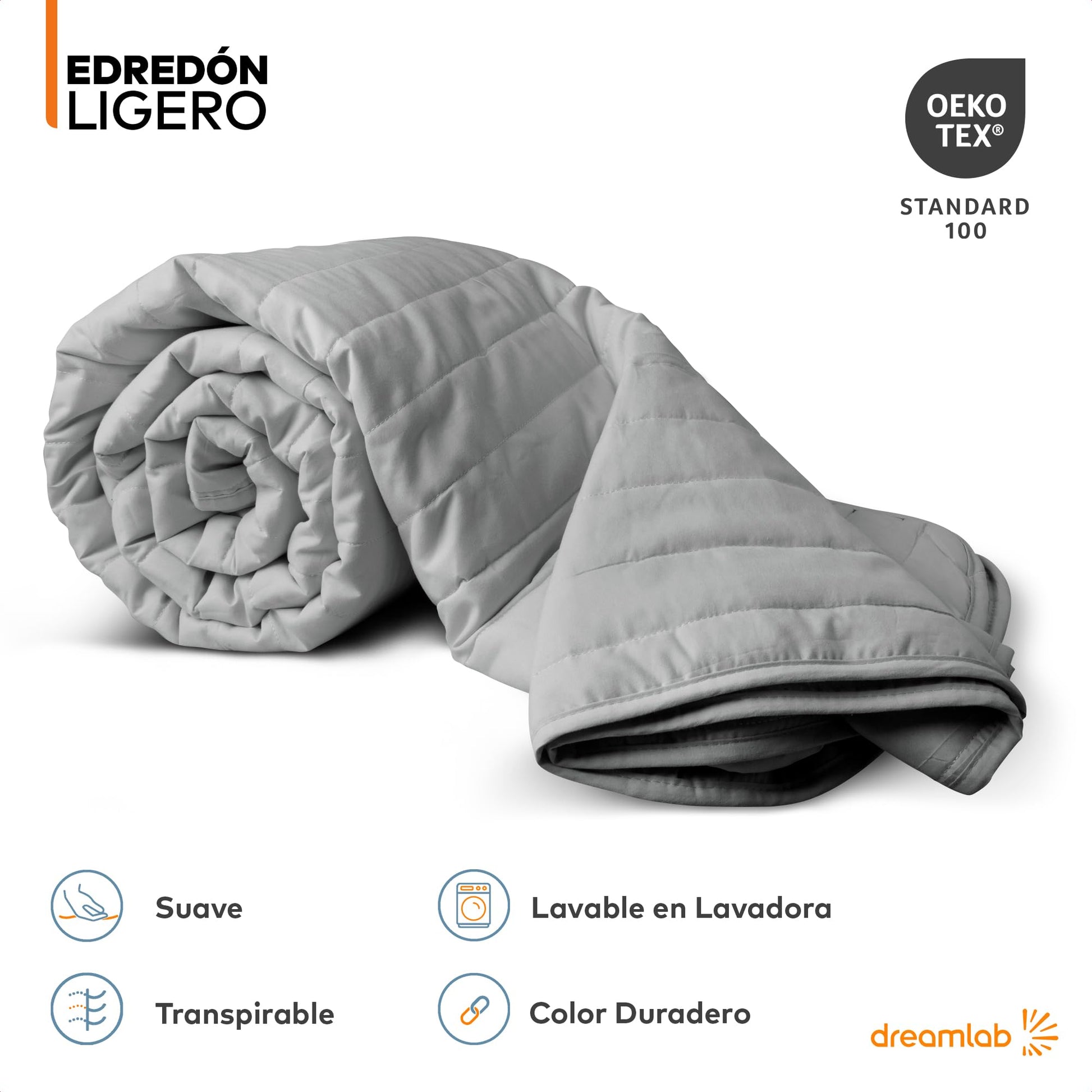 Dreamlab Edredón Ligero de Verano. Colcha de Cama Rellena de Suaves Microfibras Recubiertas con Gel. Lavado a Máquina. Hipoalergénico. (Gris Claro, Matrimonial 195 x 223cm)