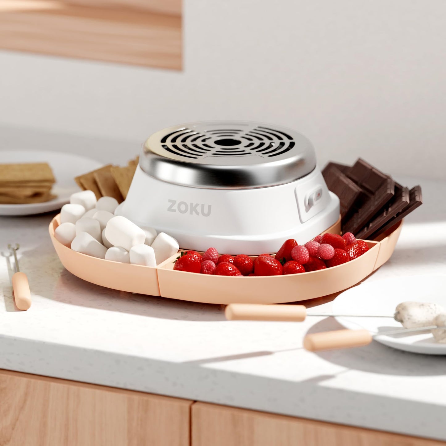 ZOKU S'mores Maker - Quemador de mesa con 6 varillas reutilizables y libro de recetas, perfecto para deliciosas golosinas Gooey en interiores