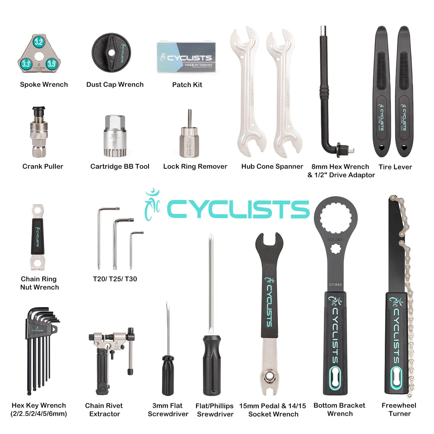 Kit de herramientas para bicicleta con estuche de almacenamiento – 22 piezas de herramientas de reparación de bicicletas – Herramientas de mantenimiento de bicicletas de carretera y bicicletas de