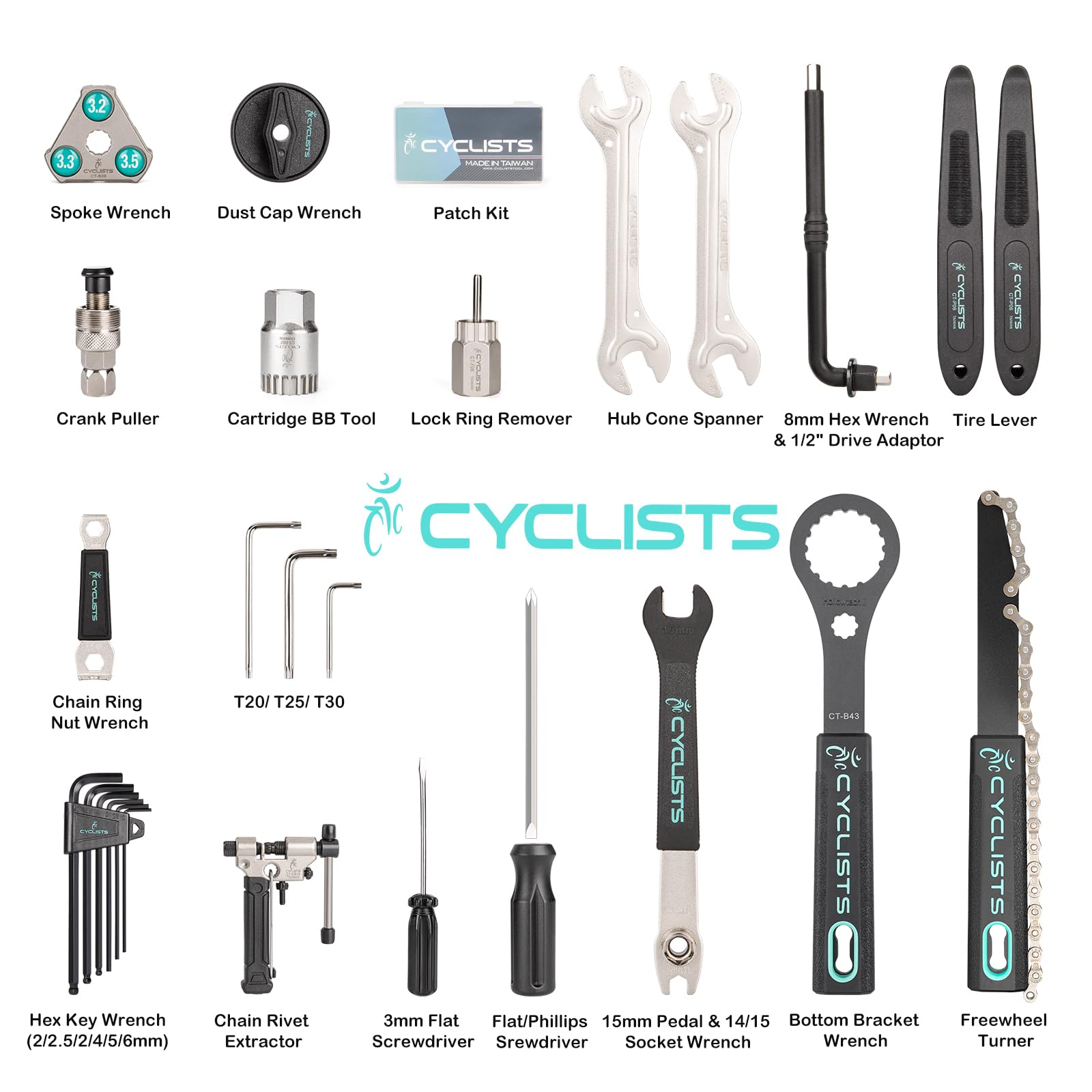 Kit de herramientas para bicicleta con estuche de almacenamiento – 22 piezas de herramientas de reparación de bicicletas – Herramientas de mantenimiento de bicicletas de carretera y bicicletas de