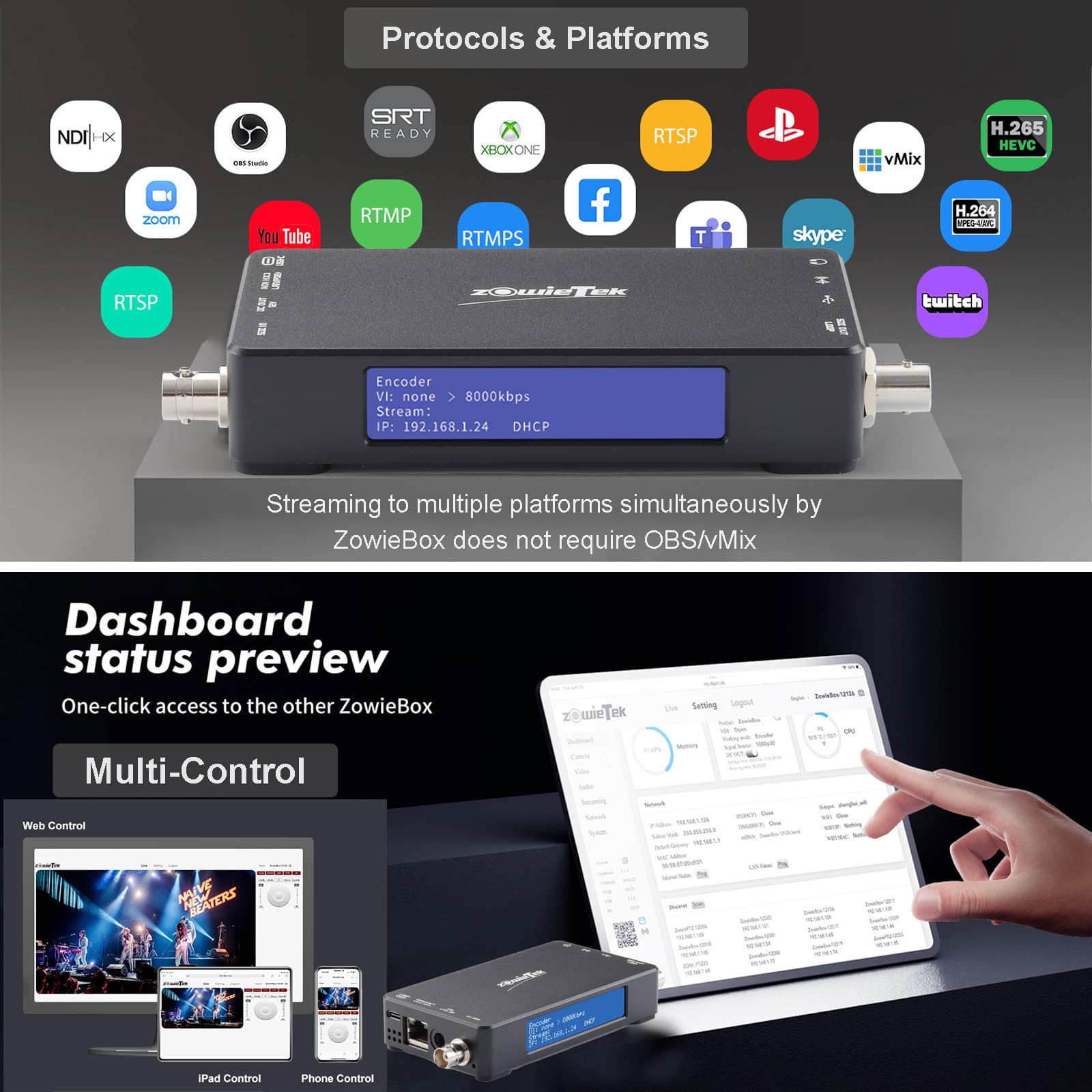 Decodificador de transmisión de Video NDI Nativo 3G SDI, ZowieBox, convertidor UVC a SDI, grabadora de Video SDI y Extensor con loopout, SRT/RTMP(S)/RTSP a NDI HX3, transmisión en Vivo no Empotrado