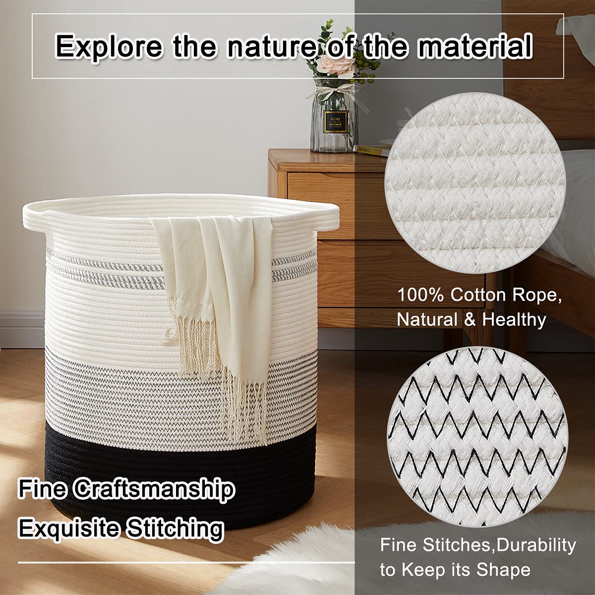 OIAHOMY - Cesta de lavandería de 80 litros, cesta de almacenamiento con asas, cesta decorativa para sala de estar, cesta de almacenamiento tejida para contenedores de juguetes, almohadas, mantas,
