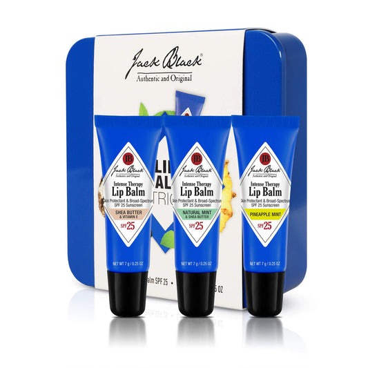 Jack Black Intense Therapy Lip Balm Trio with recyclable, reusable tin, 0.25 fl. oz.