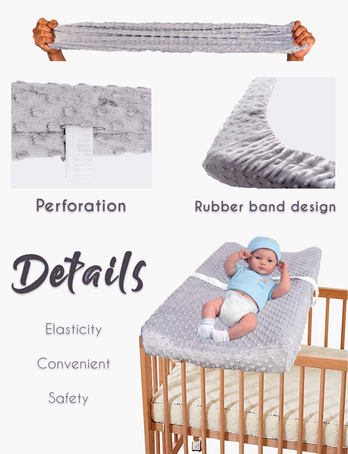 Cambiador de pañales para bebé, ultra suave, funda para cambiador de pañales, 100% algodón, sábanas para cambiar de mesa para bebés y niños, Cambio de cubierta de la almohadilla, Gris