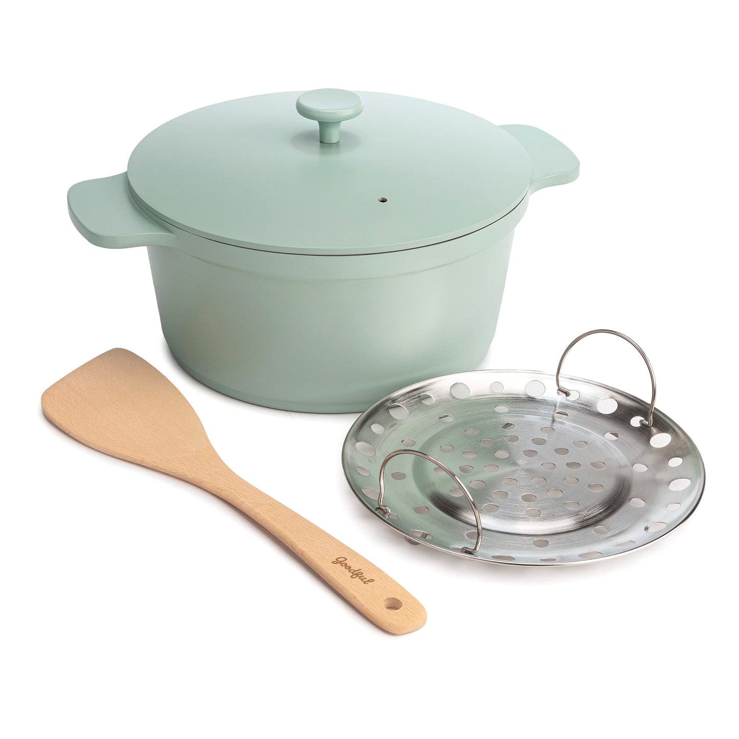 Goodful - Olla todo en uno, antiadherente de revestimiento múltiple, horno holandés fundido de alto rendimiento con tapa a juego, estante para asar y volteador, hecha sin PFOA, utensilios de cocina