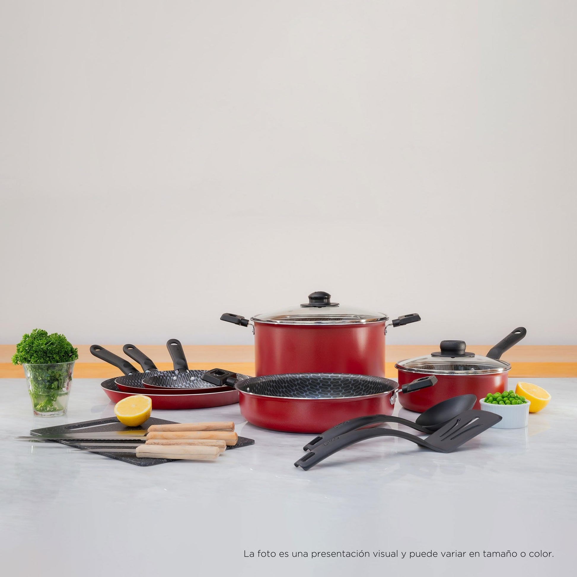 Ekco | Batería de Cocina con Antiadherente Classic 15 Piezas de Aluminio - Color Rojo