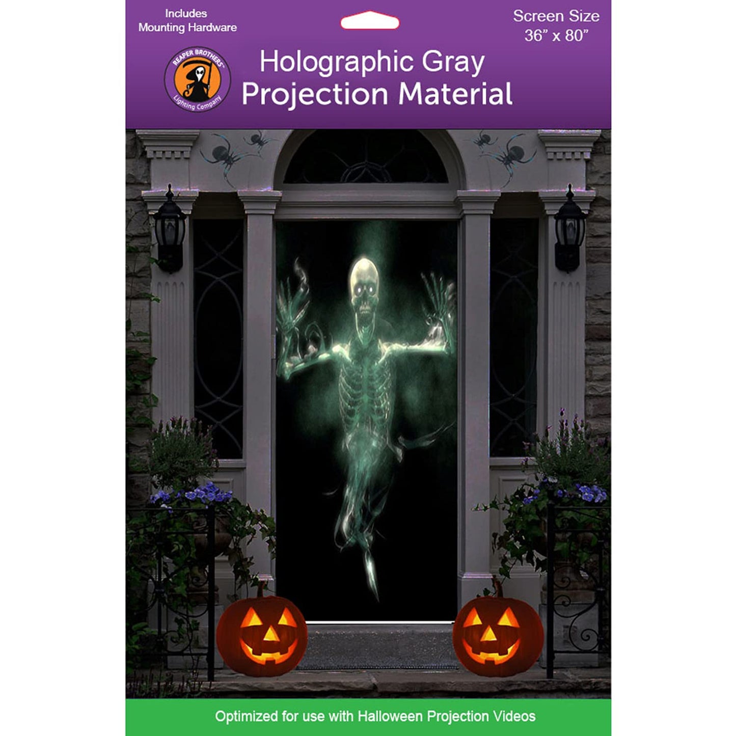 visualización de proyección trasera holográfica para puerta gris de 36 x 80 pulgadas con accesorios de montaje para proyectar videos de Halloween
