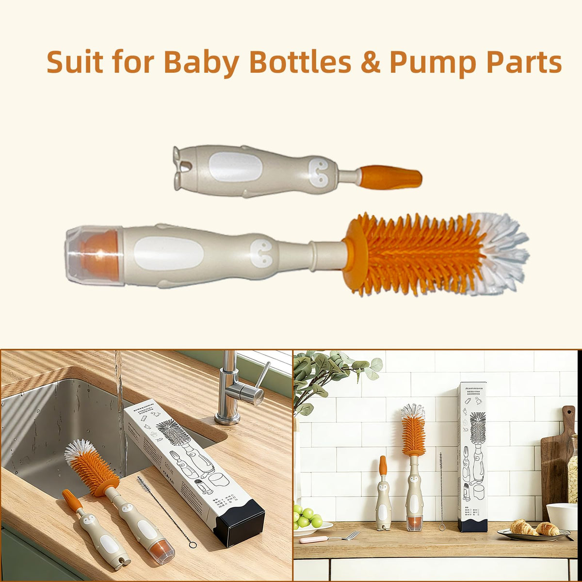 GYHZ - Kit de cepillo para polvo de limpieza de silicona con mango dispensador de jabón, 5 en 1 botellas y cepillos de limpieza de hendiduras, silicona de grado alimenticio, sin óxido, apto para