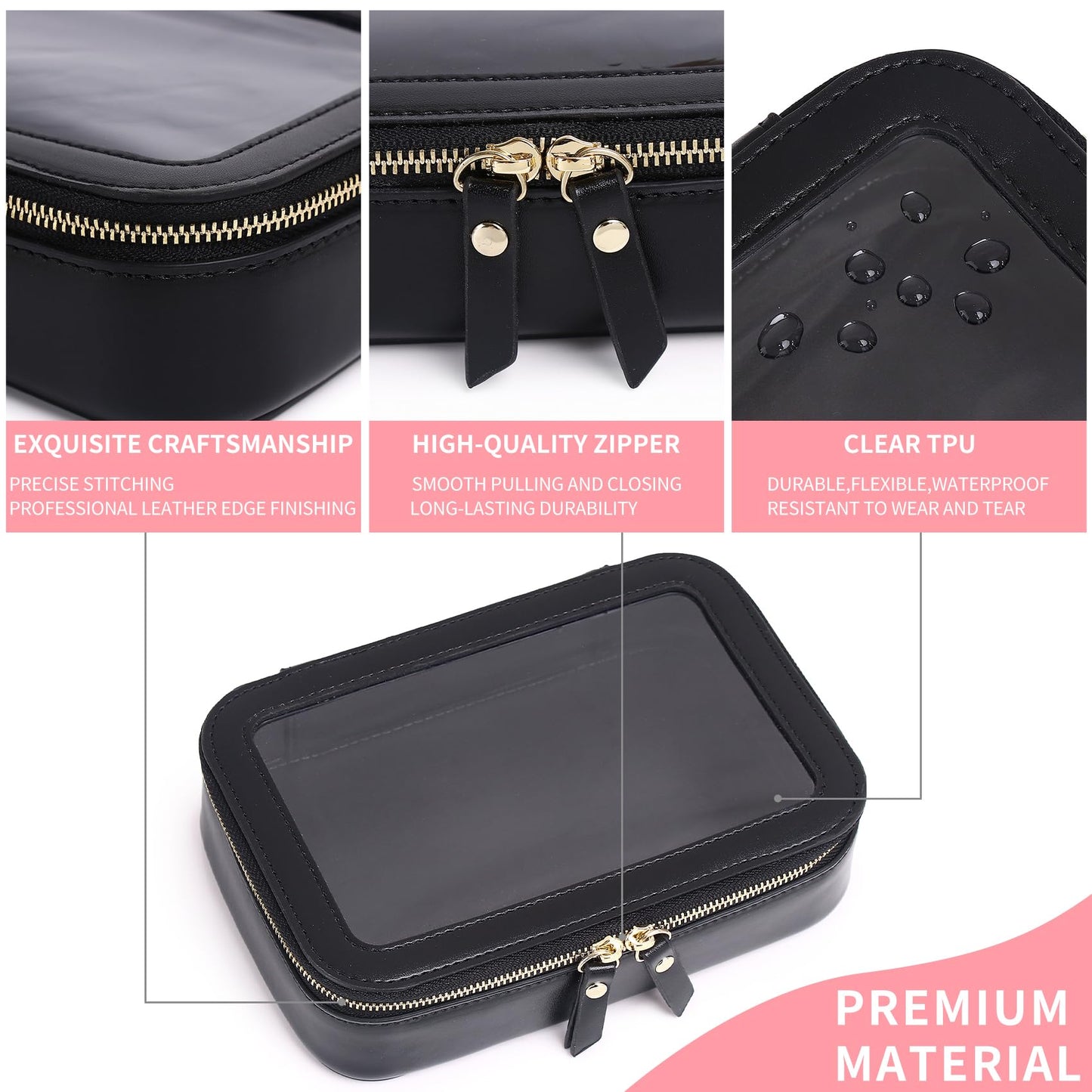 Pinkmik - Bolsa de Maquillaje Transparente Portátil, Cosméticos de Viaje Con Cierre Para Mujer, Negro, Pequeño