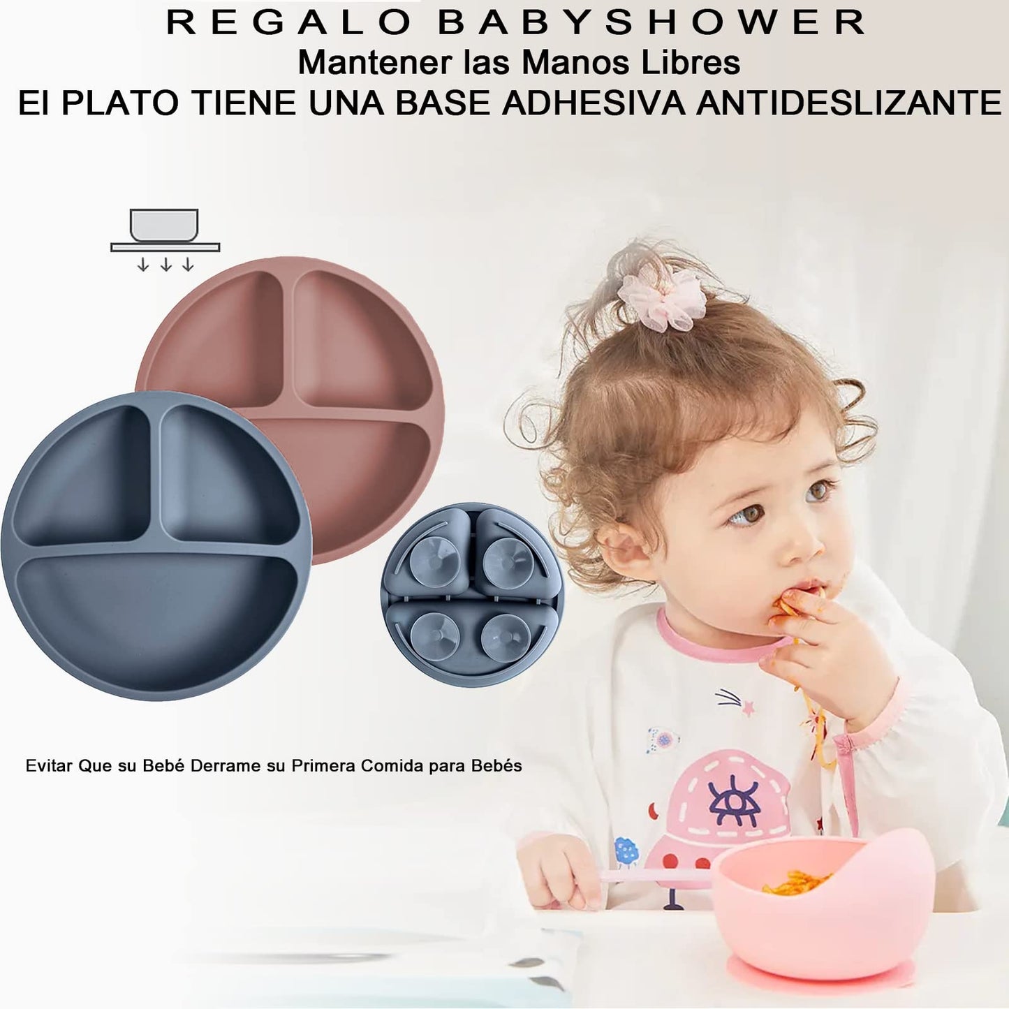 Set de Vajillas y Platos de Silicona, Azul, con Ventosas y Baberos Ajustables para Bebé, Seguros para Alimentos, Sin BPA, 8 Piezas, Ideal para Babyshower